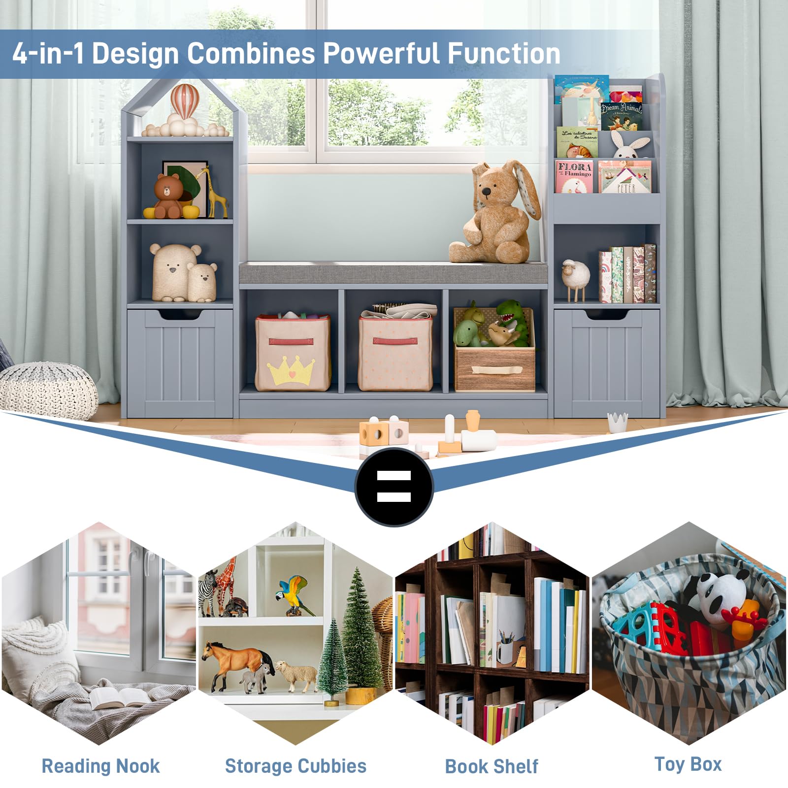 Kids Bookshelf with Reading Nook and Storage