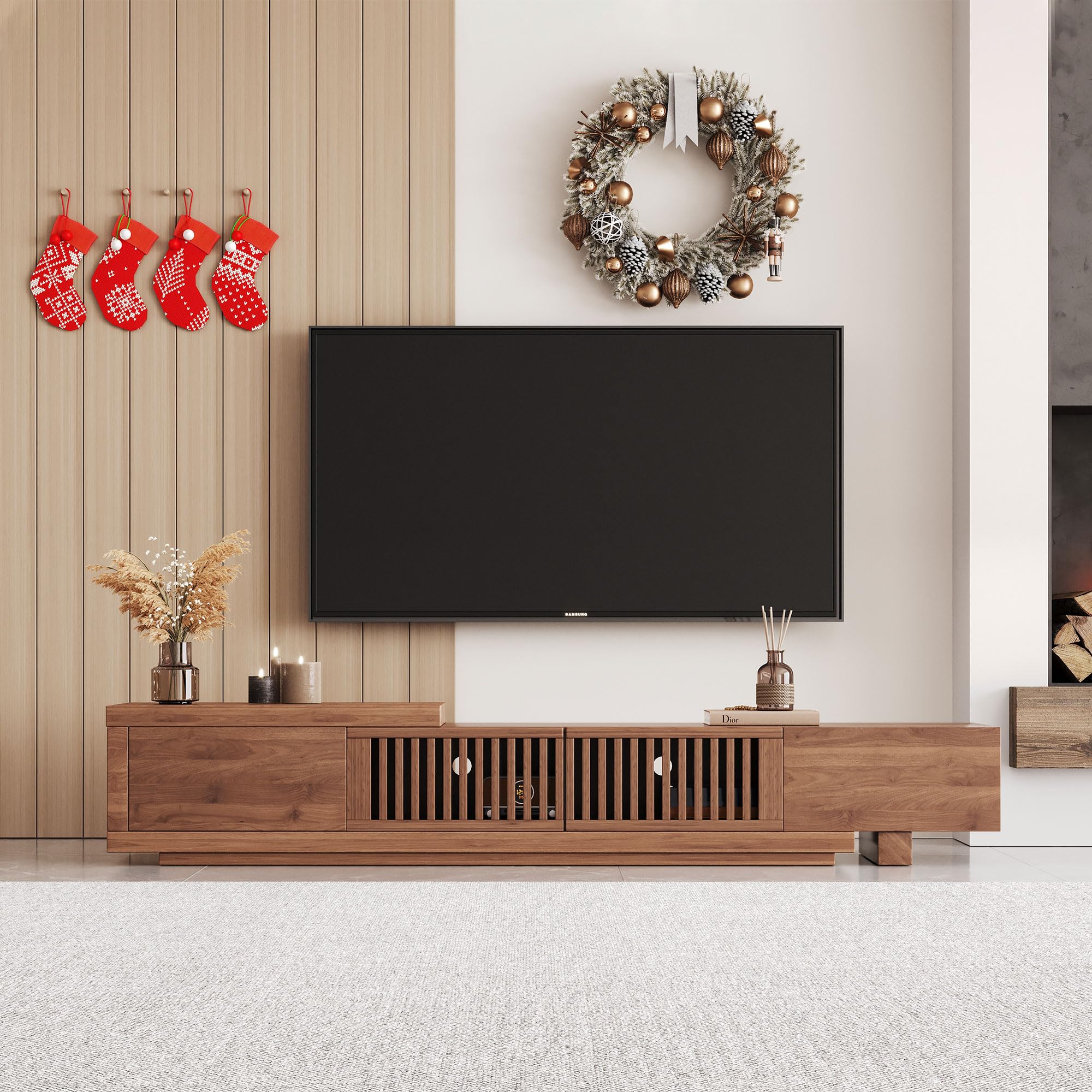 Extendable Mid-Century Modern TV Stand for 75+ Inch TVs