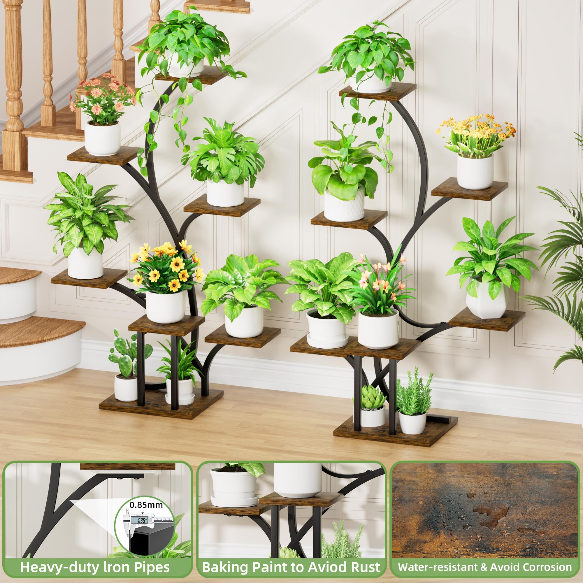 7-Tier Plant Stand with Grow Lights 2-Pack Black