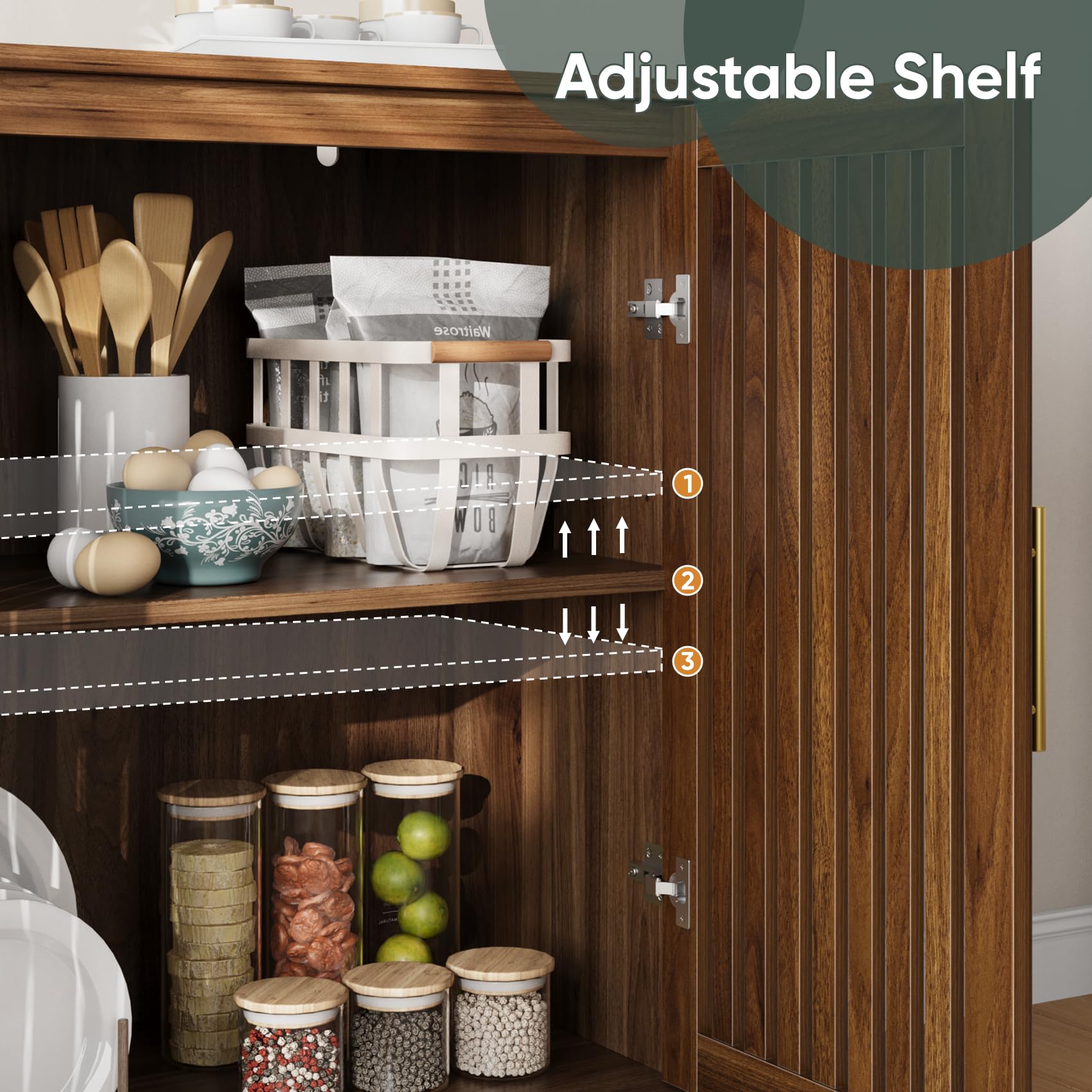 Walnut Slatted Door Storage Cabinet 63 Inch