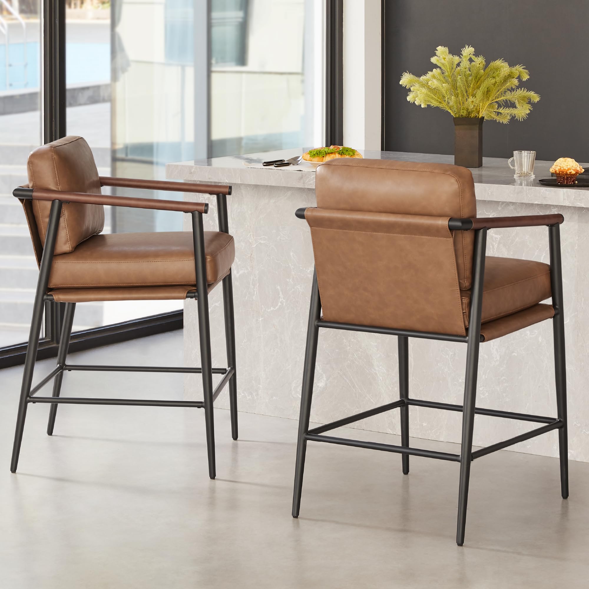 Mid Century Modern Counter Height Bar Stools Set of 2