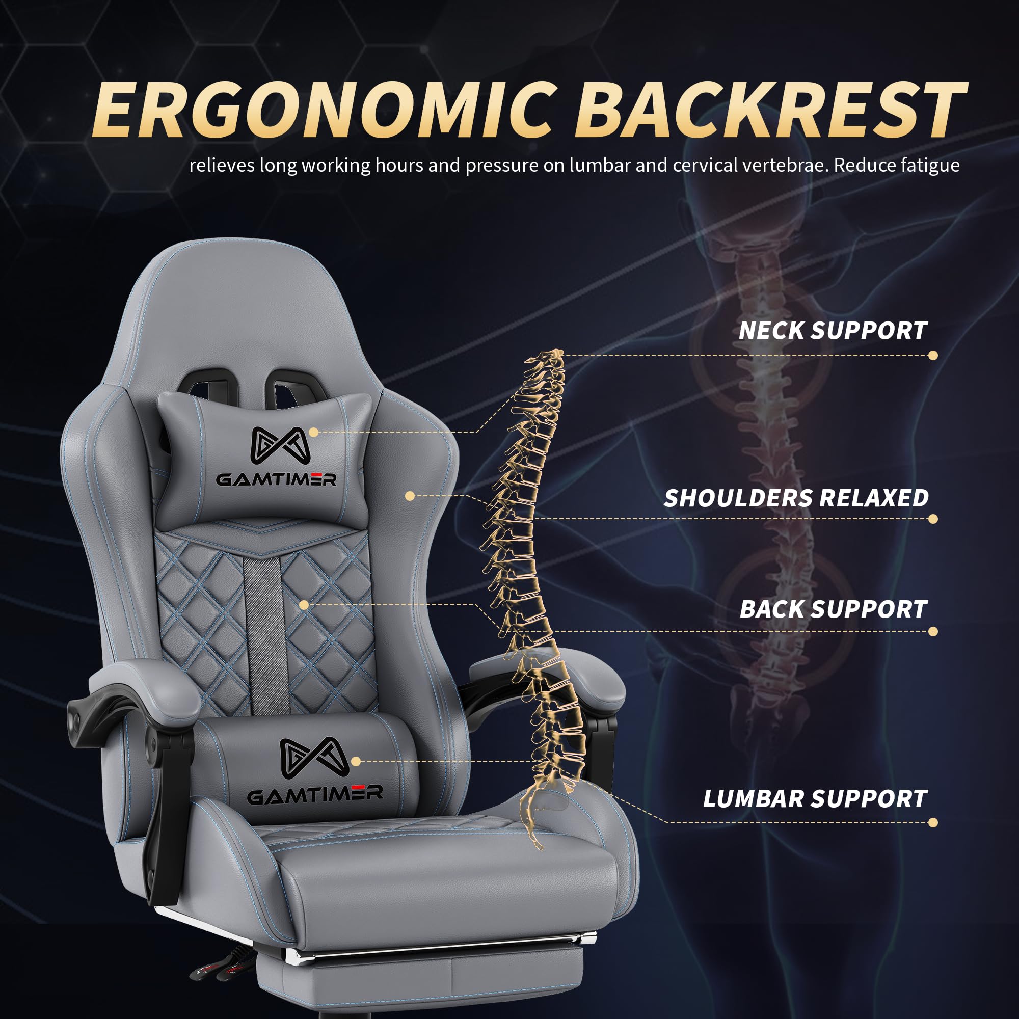 High Back Gaming Chair with Footrest and Lumbar Support