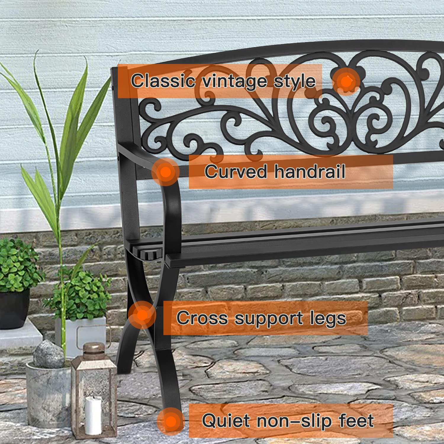 50 Inch Outdoor Metal Loveseat with Floral Backrest
