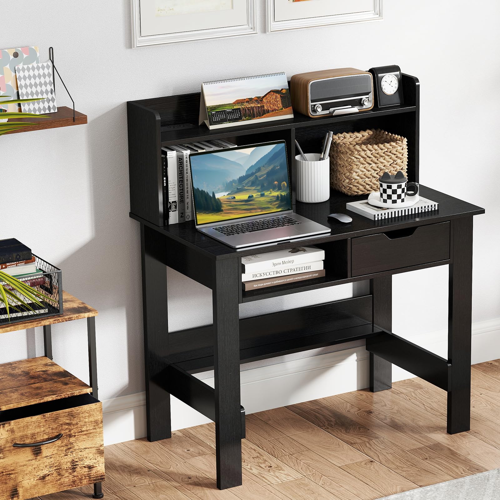 Computer Desk with Hutch and Charging Station