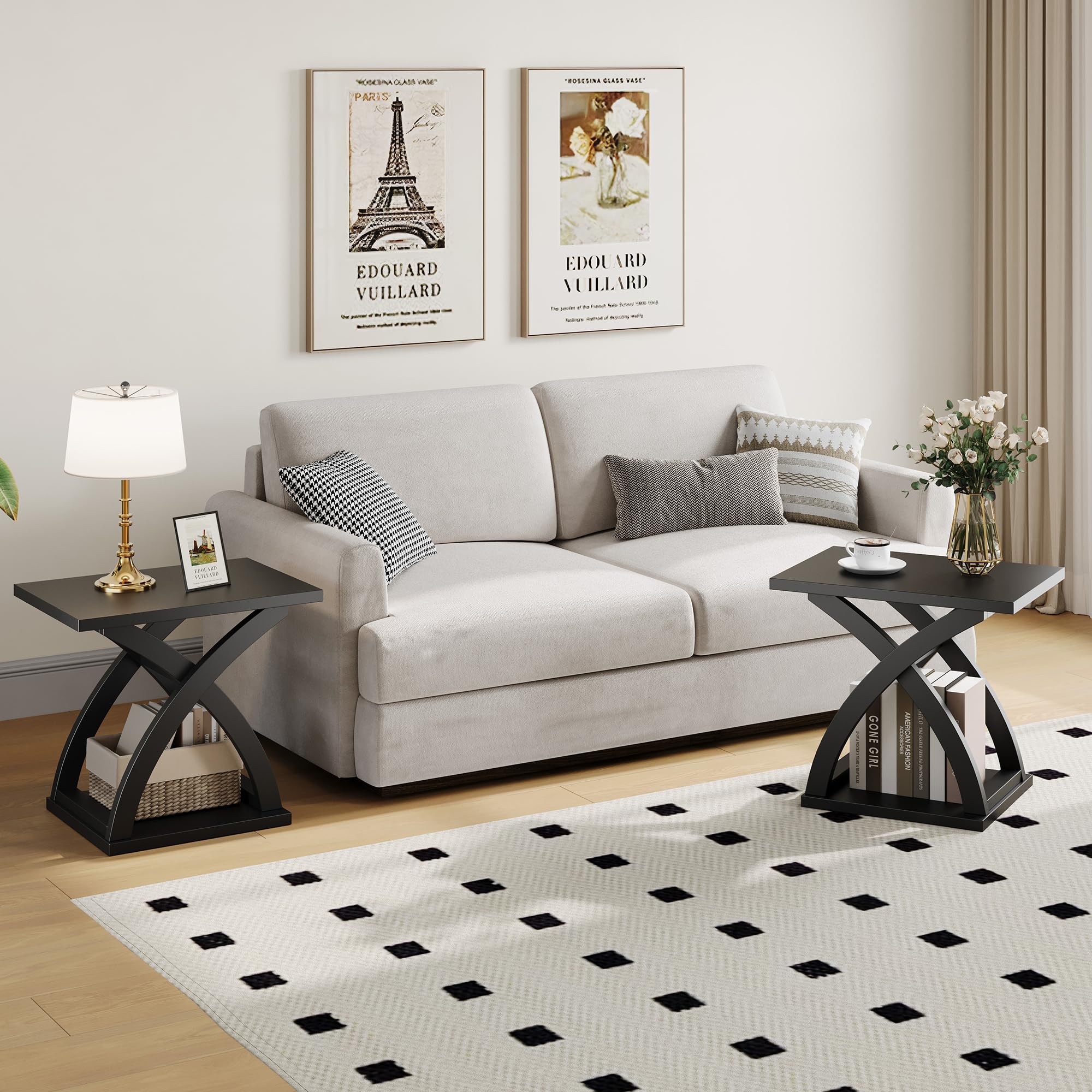 End Side Table Set of 2 with Storage Shelf