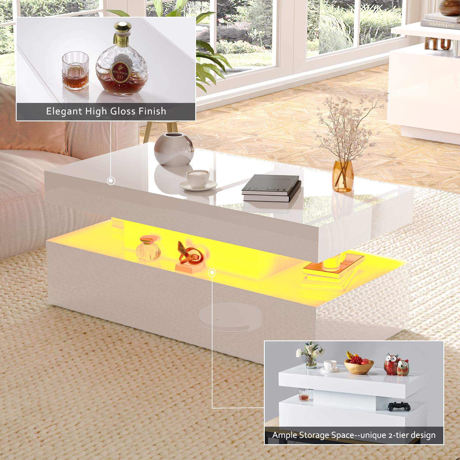 3 Piece Modern Living Room Table Set with Fireplace TV Stand