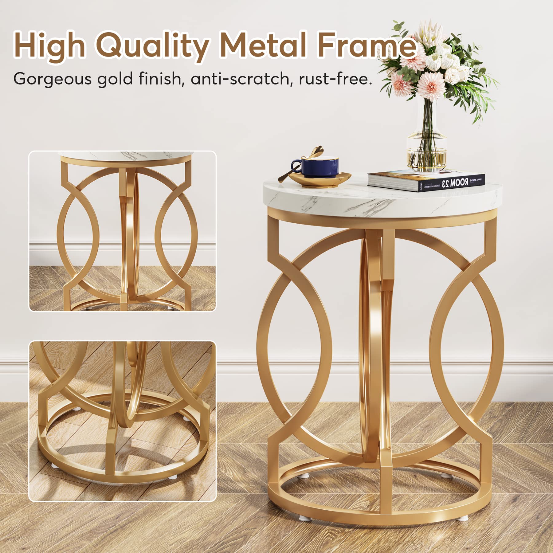 Modern Round End Table Set of 2 - 20" Gold Side Tables