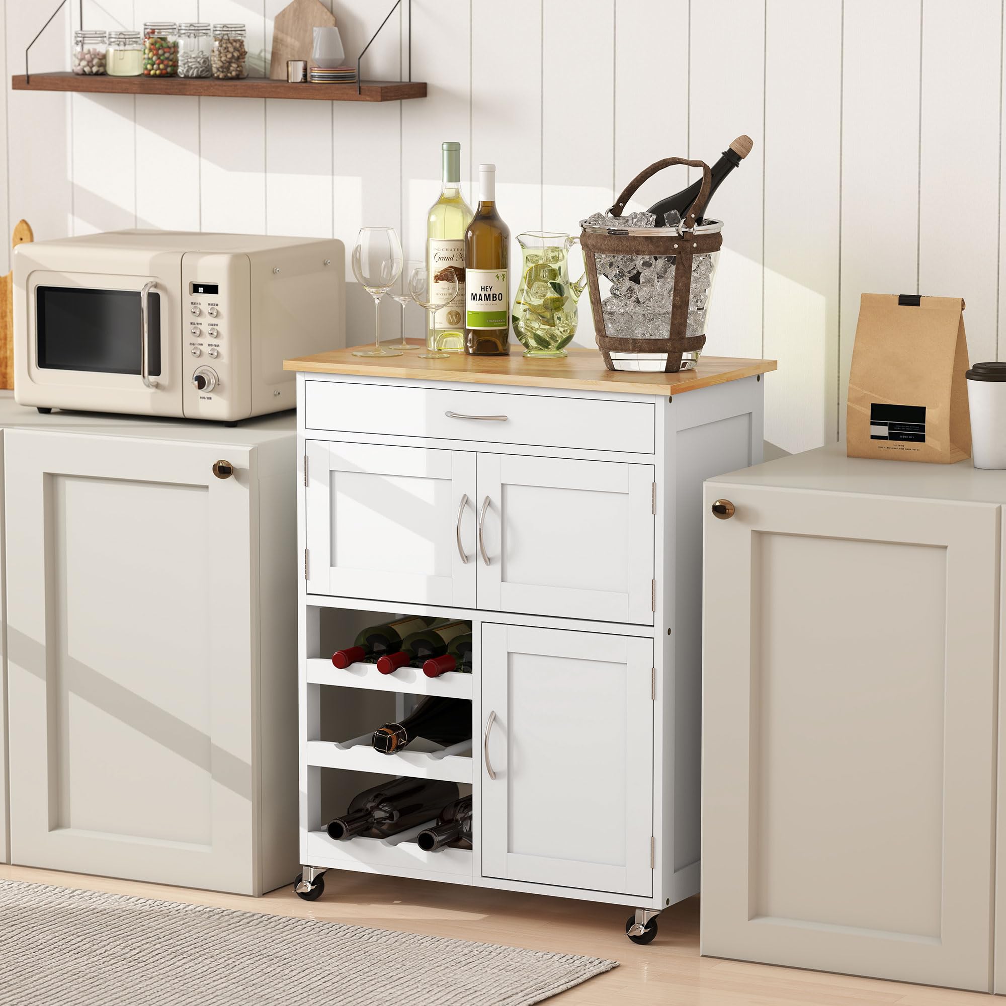 Rolling Kitchen Island Cart with Wine Rack