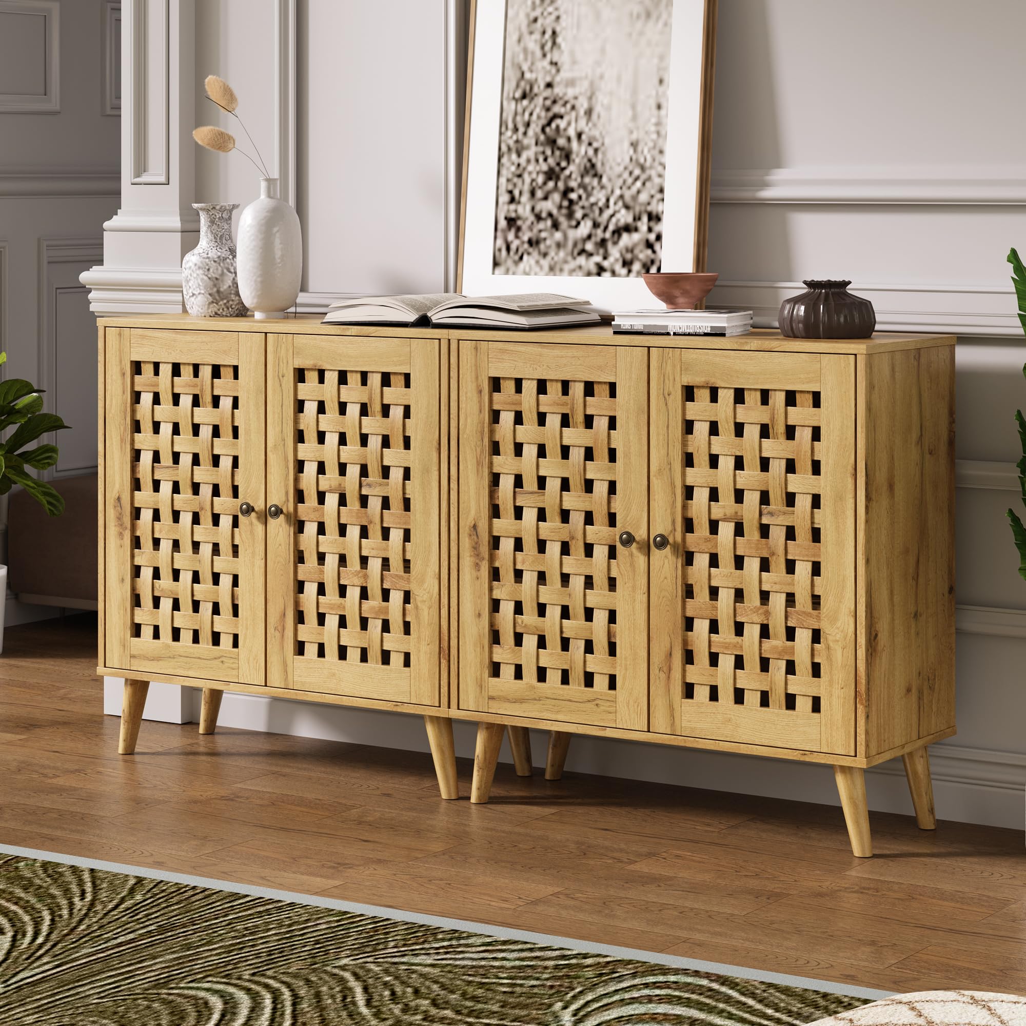 Farmhouse Buffet Cabinet with Basket Weave Doors