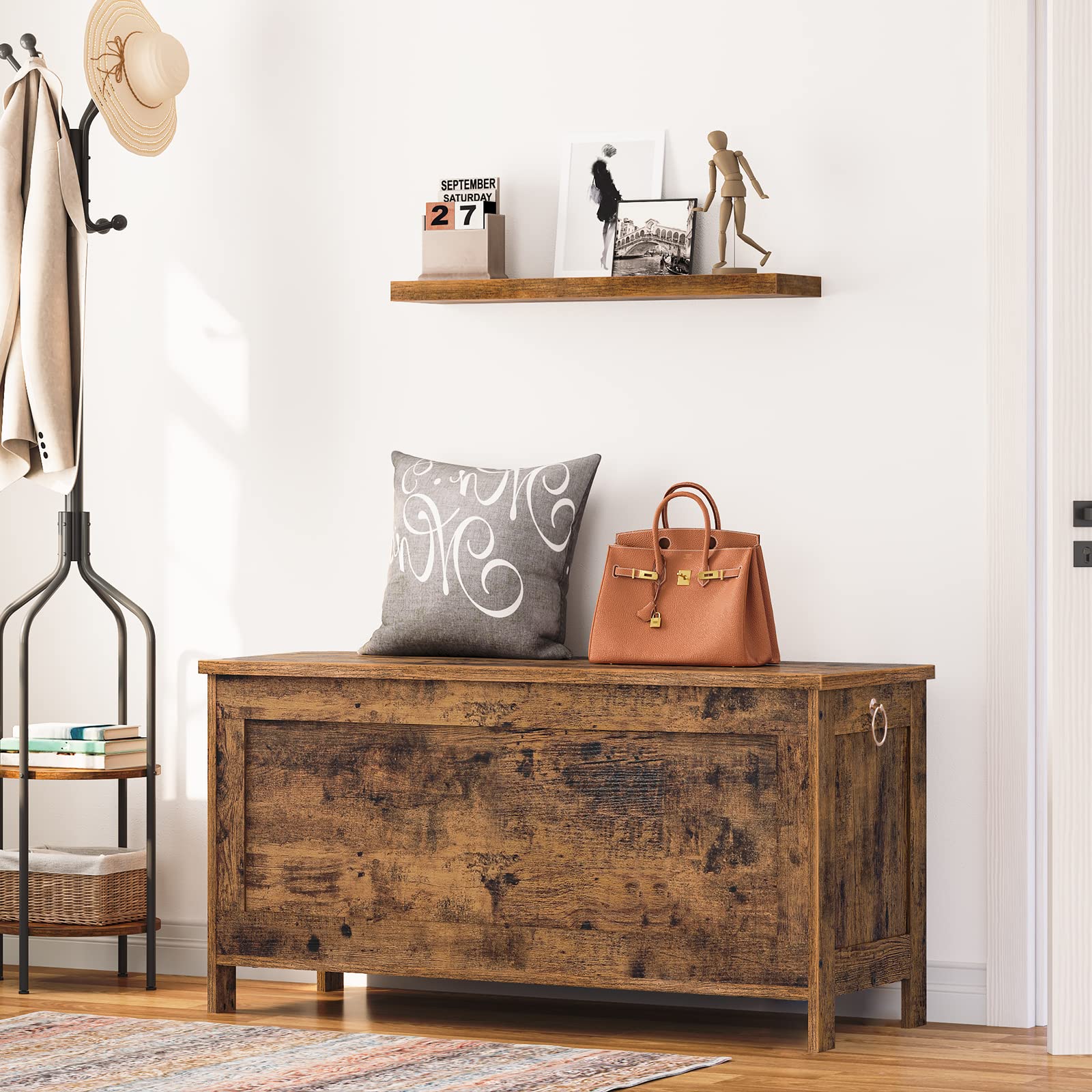 Wooden Storage Chest with Safety Hinge