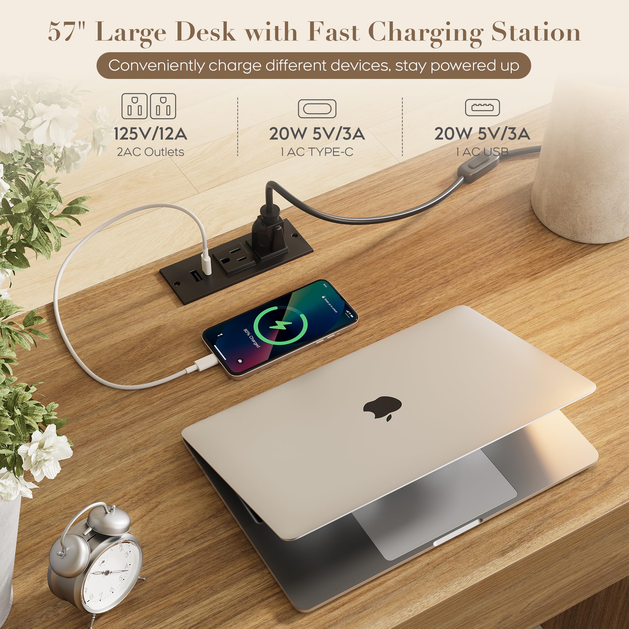 Executive Desk with 5 Drawers and Charging Station