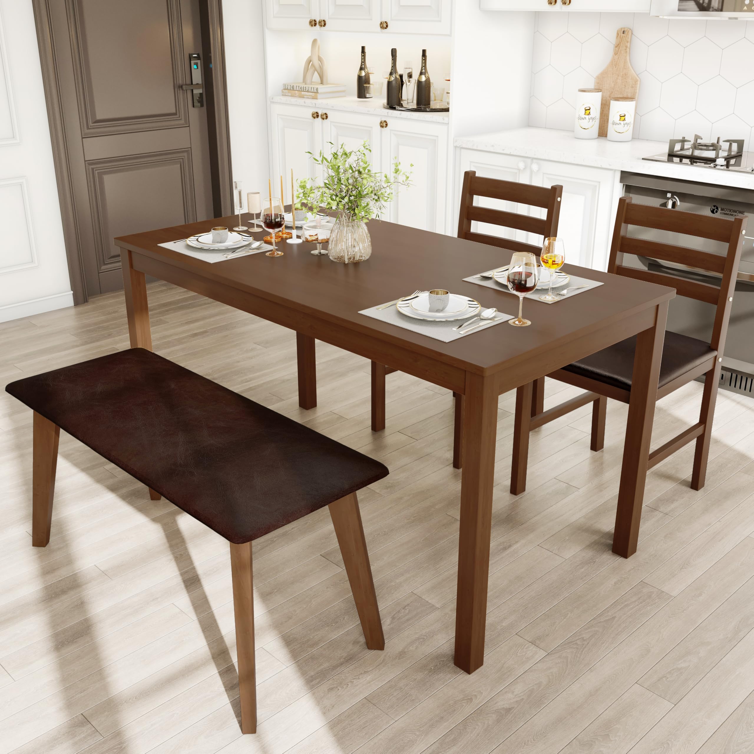 5-Piece Dining Table Set with Chairs and Bench