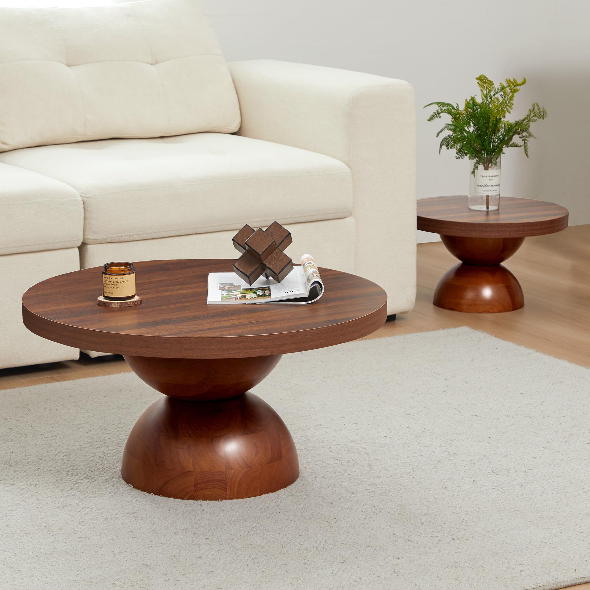 Solid Wood Round Nesting Coffee Table Set of 2