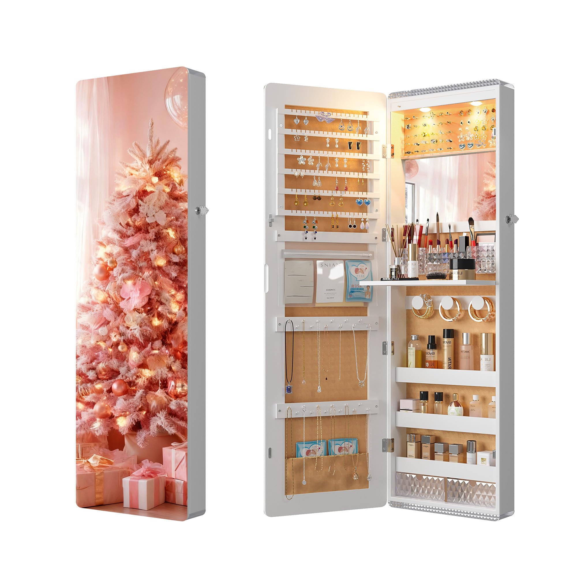 47.2" LED Jewelry Mirror Cabinet with Storage