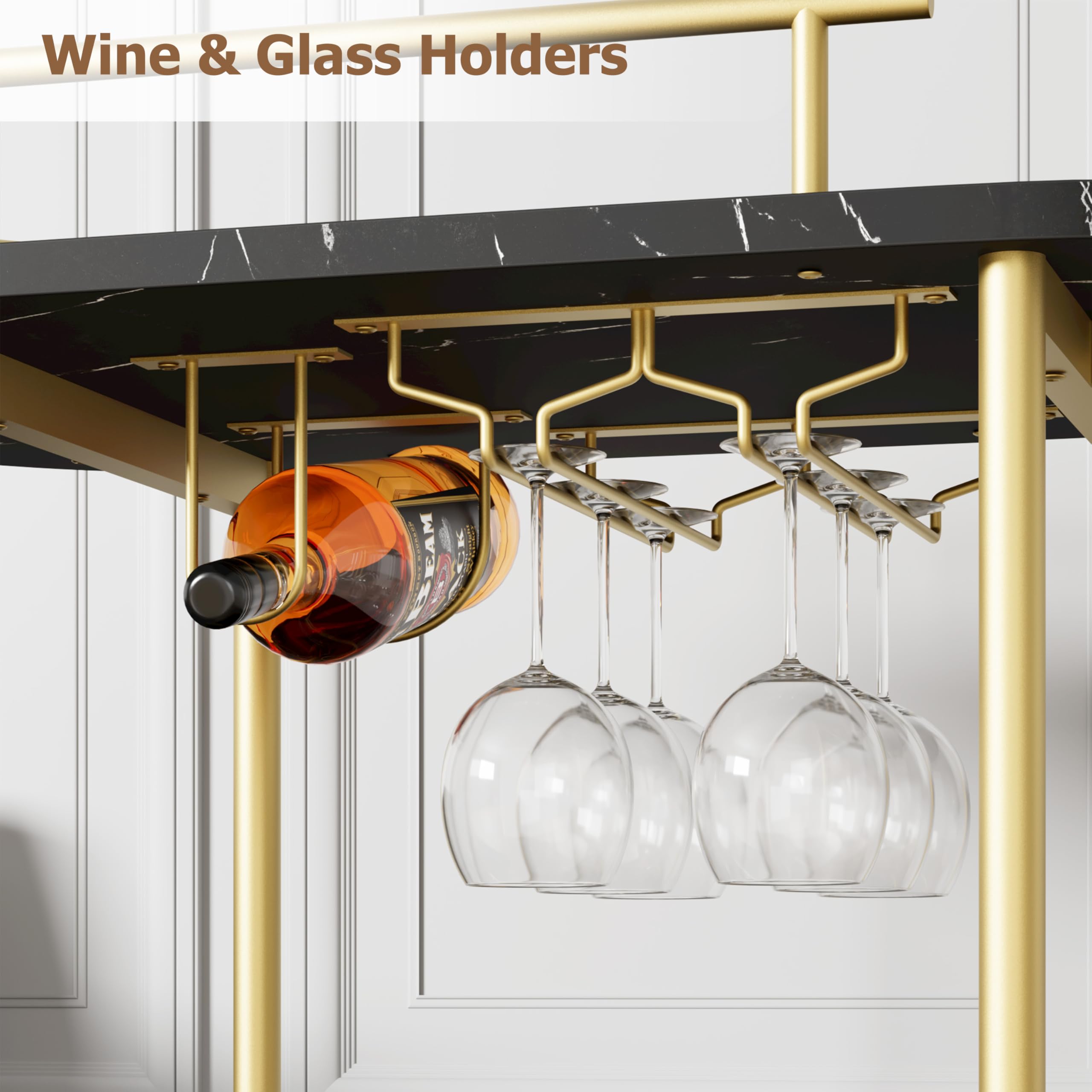 3-Tier Bar Cart with Wine Rack and Wheels
