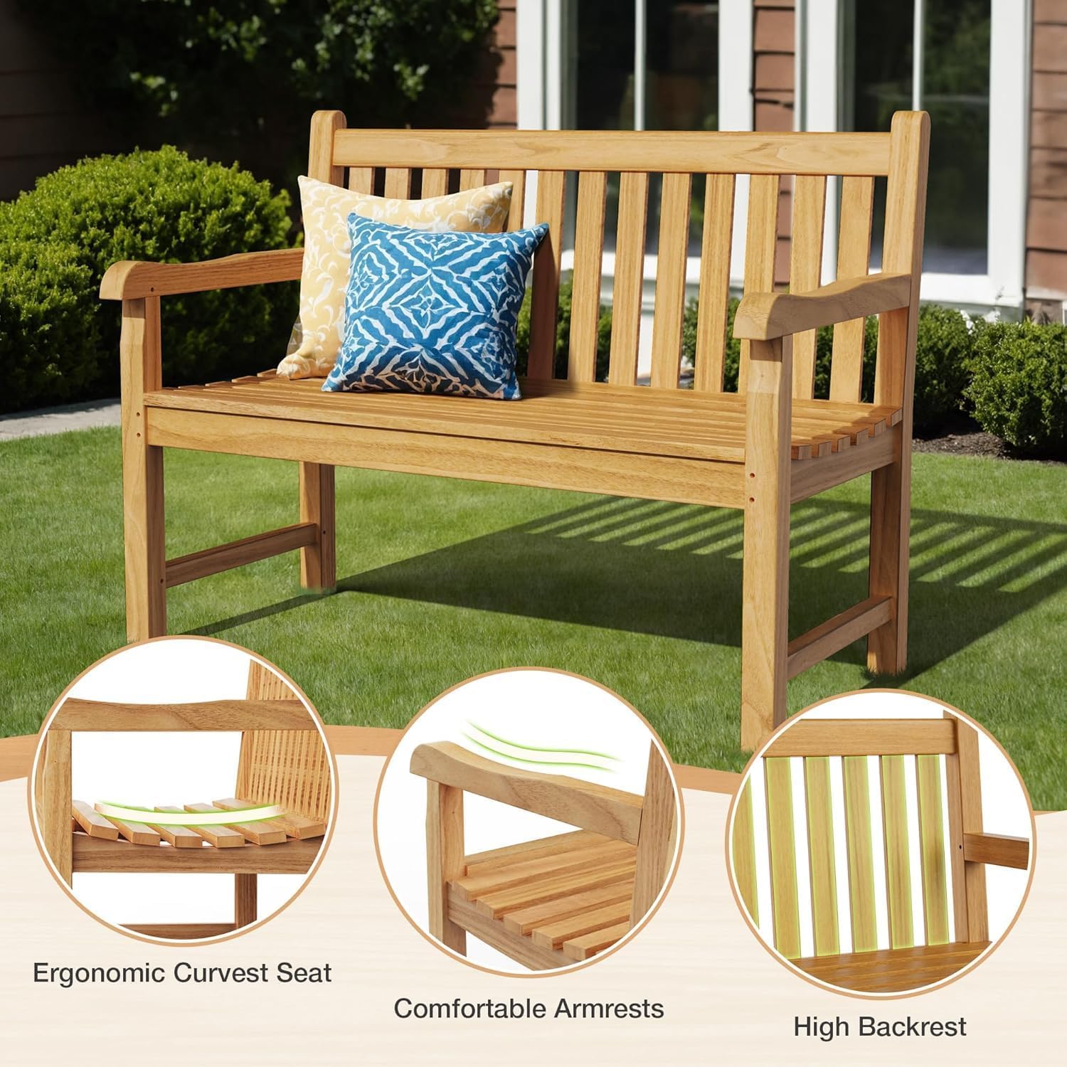 Teak Outdoor Bench for 2