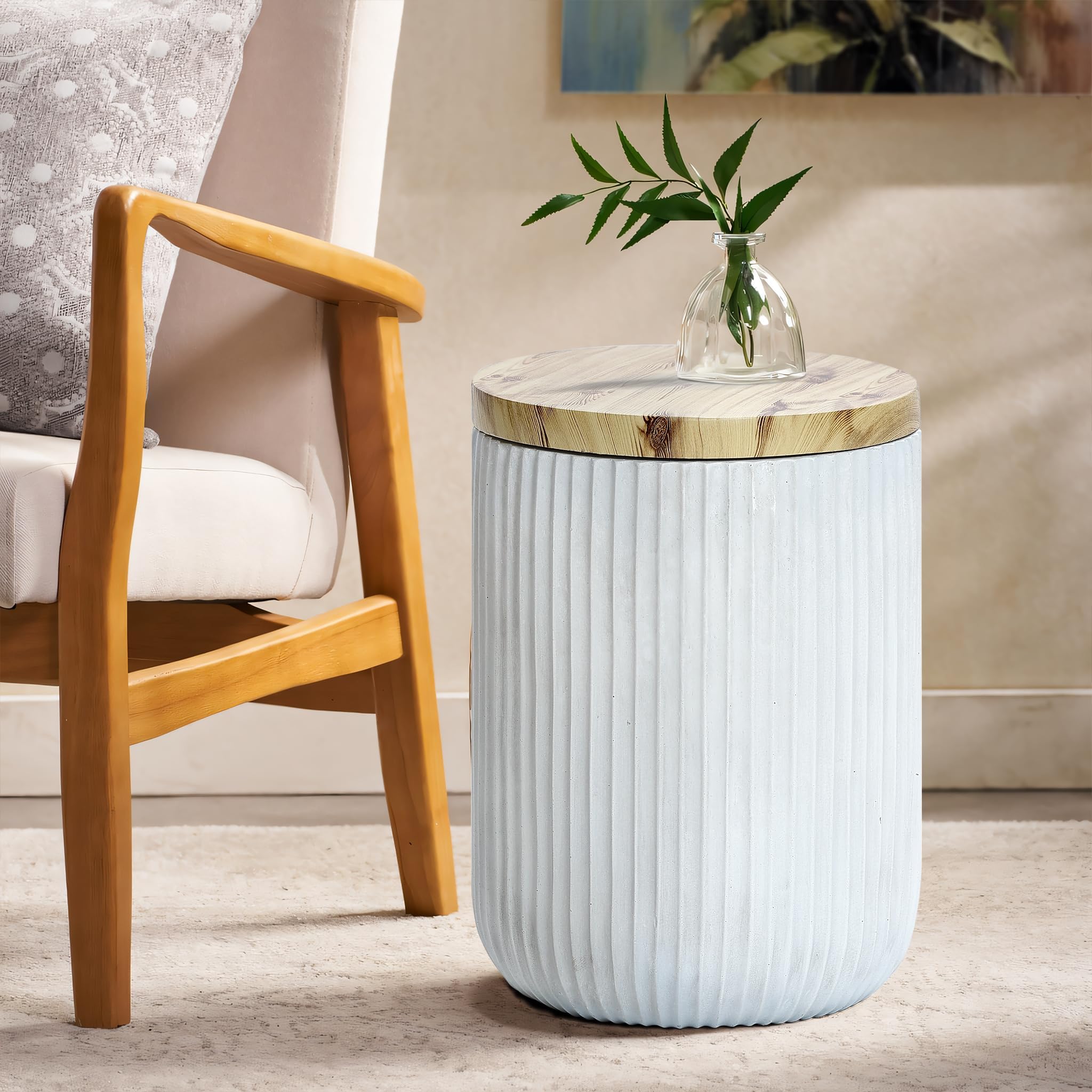 18" Outdoor Side Table with Storage and Wood Finish Lid