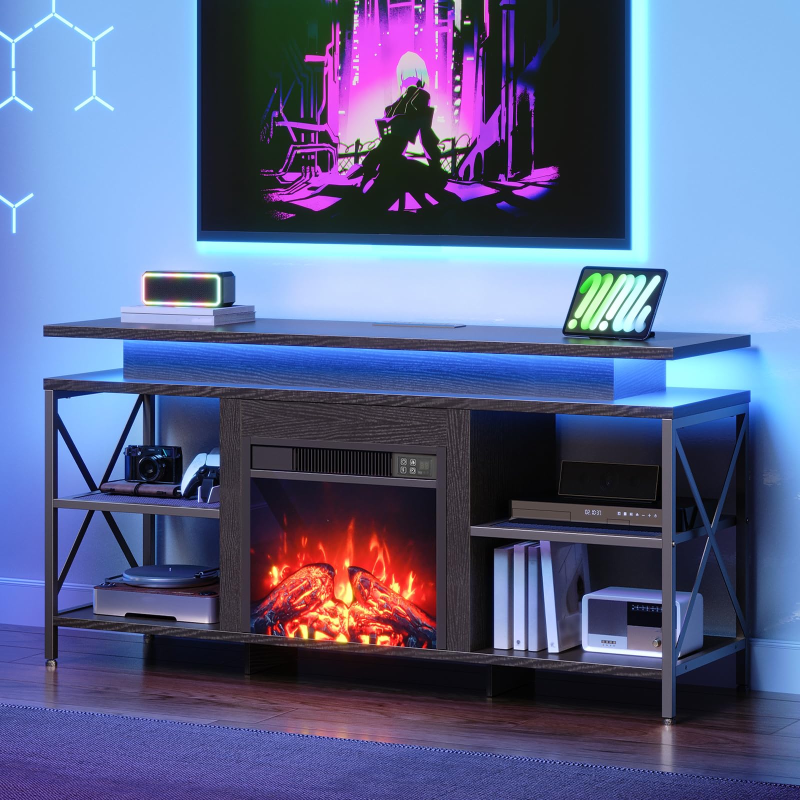 Fireplace TV Stand with LED Lights for 65 Inch TVs