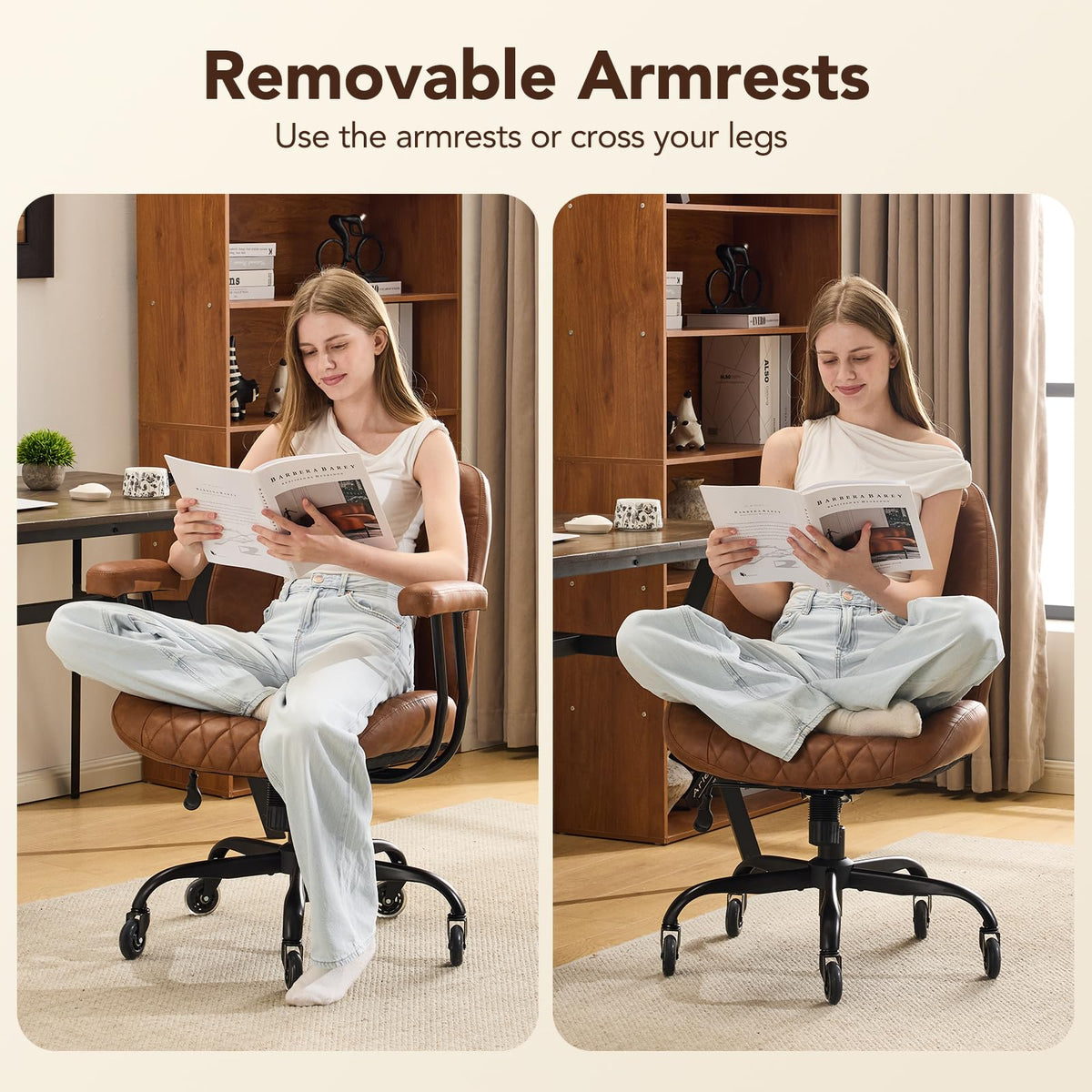 Ergonomic Office Chair Lumbar Support Brown Leather