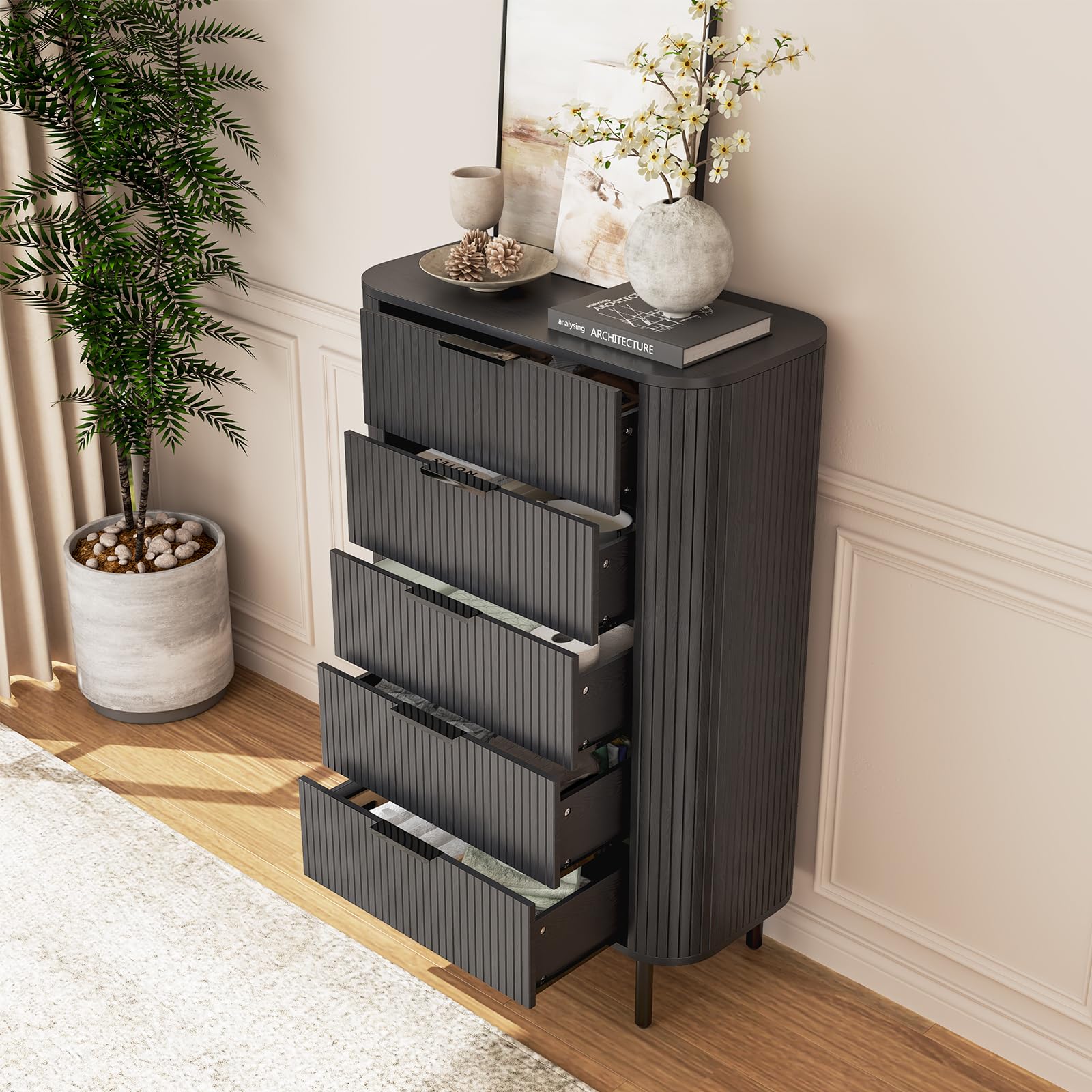 Fluted Dresser with 5 Drawers