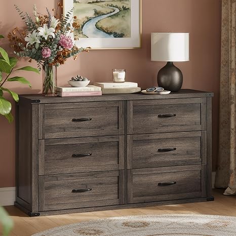 6-Drawer Wide Dresser with Fluted Panels