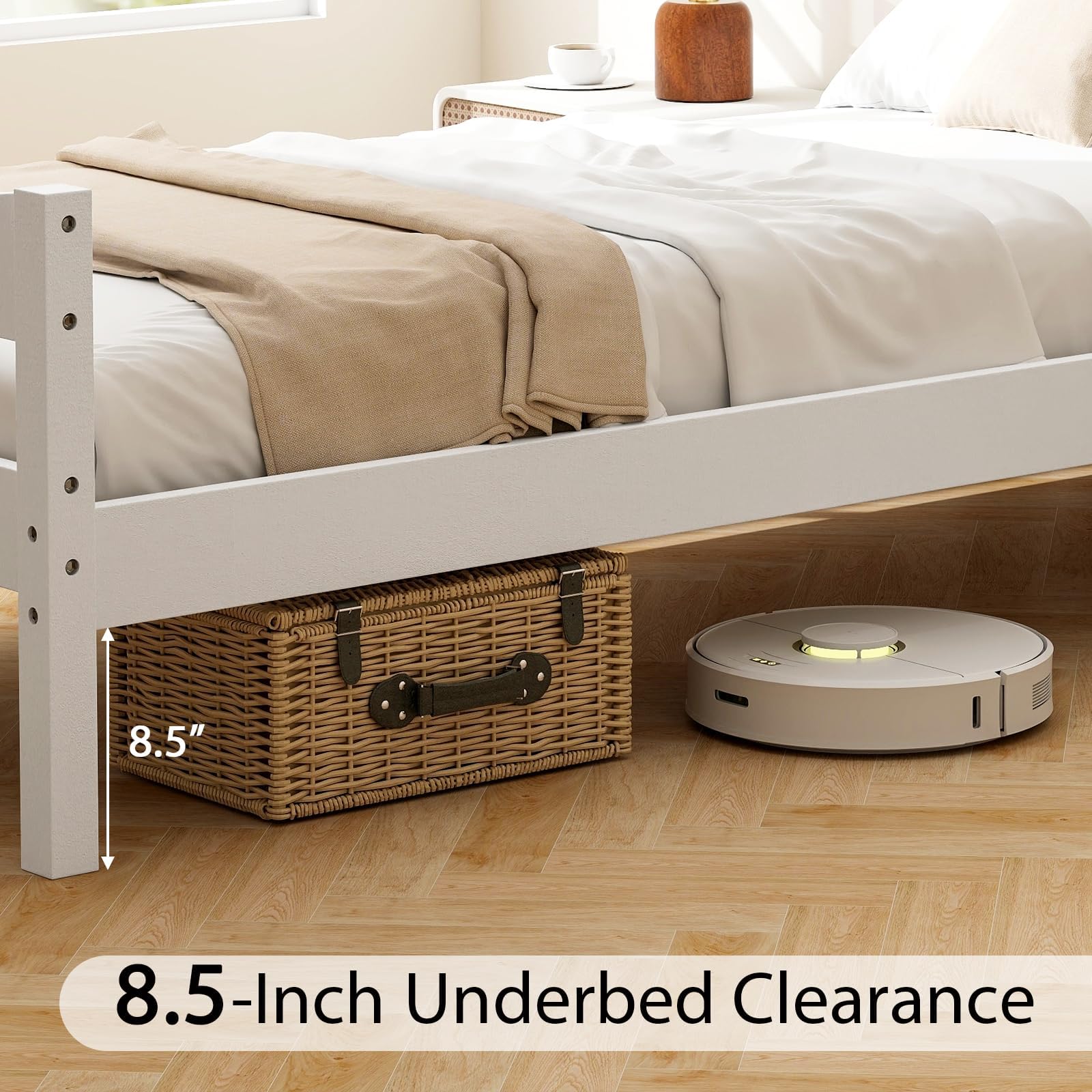 Twin Platform Bed with Headboard and Storage Space