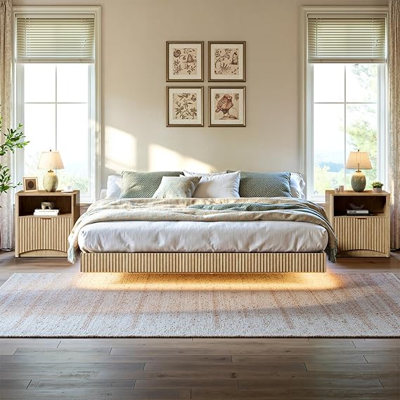 Queen Platform Bed with LED Lights and Nightstands