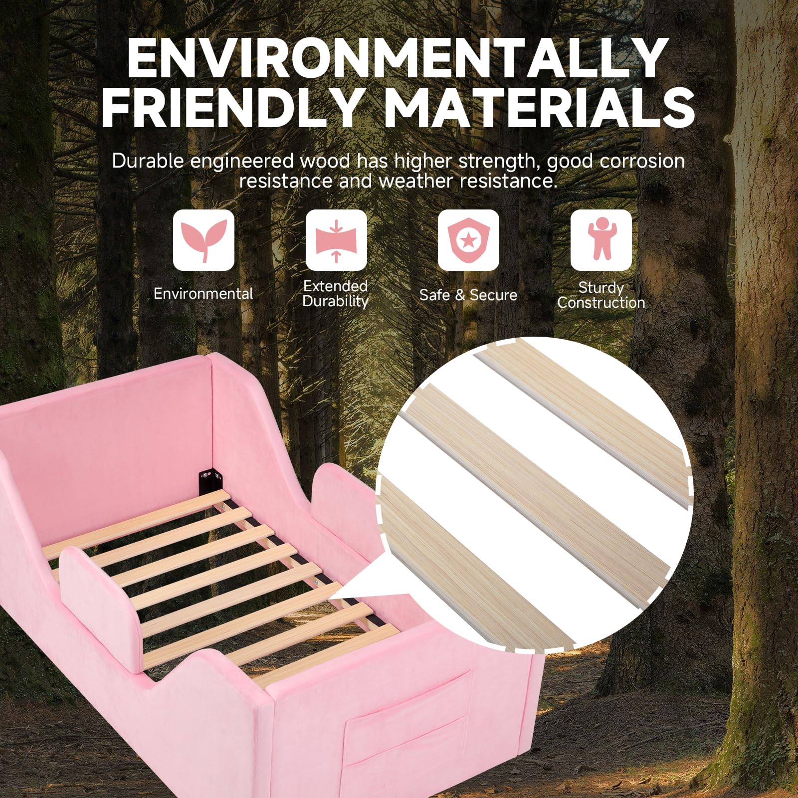 Zumspiel Toddler Floor Bed with Removable Safety Rails and Storage Bag, Kids Bed for Girl and Boys, Standard Crib Size, Safety Upholstered Child Beds, Low to Floor Design