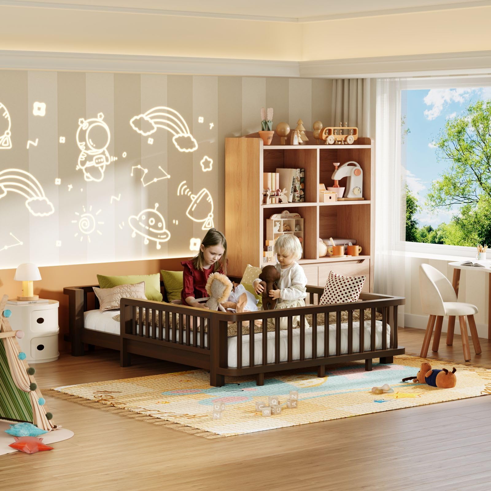 Twin Montessori Floor Bed with Rails