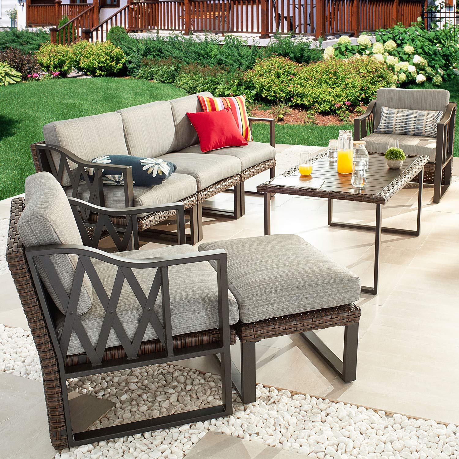 Outdoor Wicker Ottoman with Cushion
