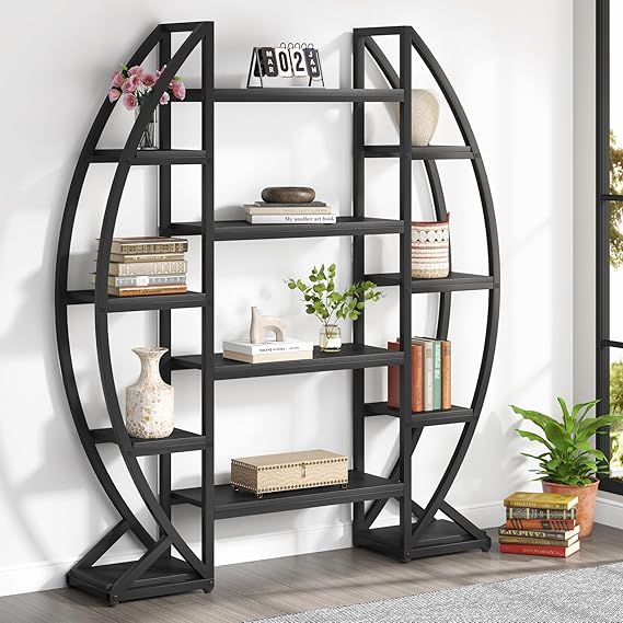 Oval Bookshelf Triple Wide 5-Tier Etagere Display
