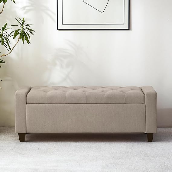 Upholstered Storage Bench with Hinge