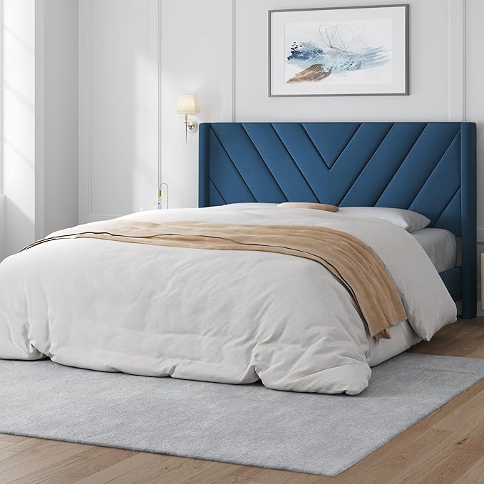 Queen Upholstered Platform Bed Frame with Tufted Wingback Headboard