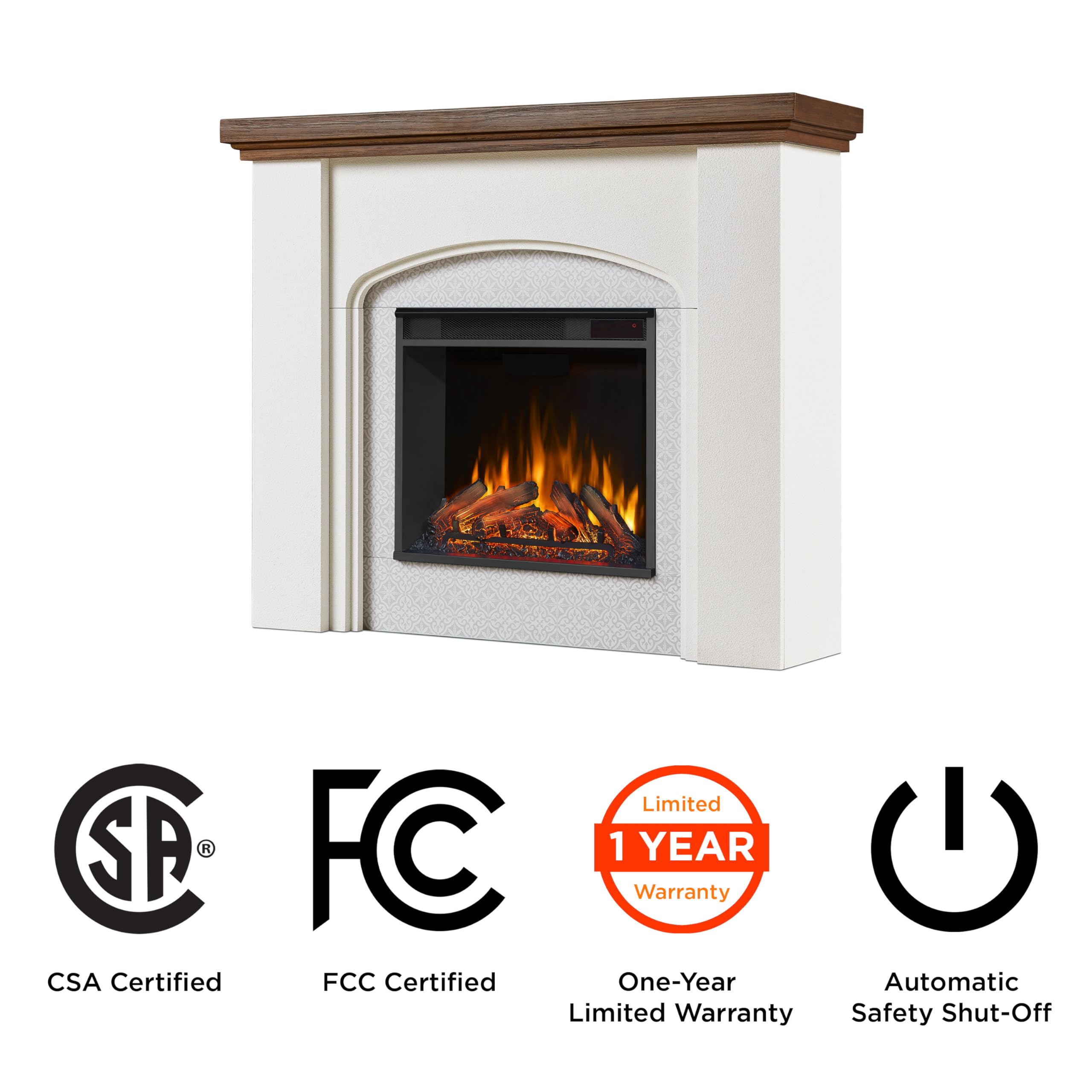 49" Electric Fireplace with Mantel White