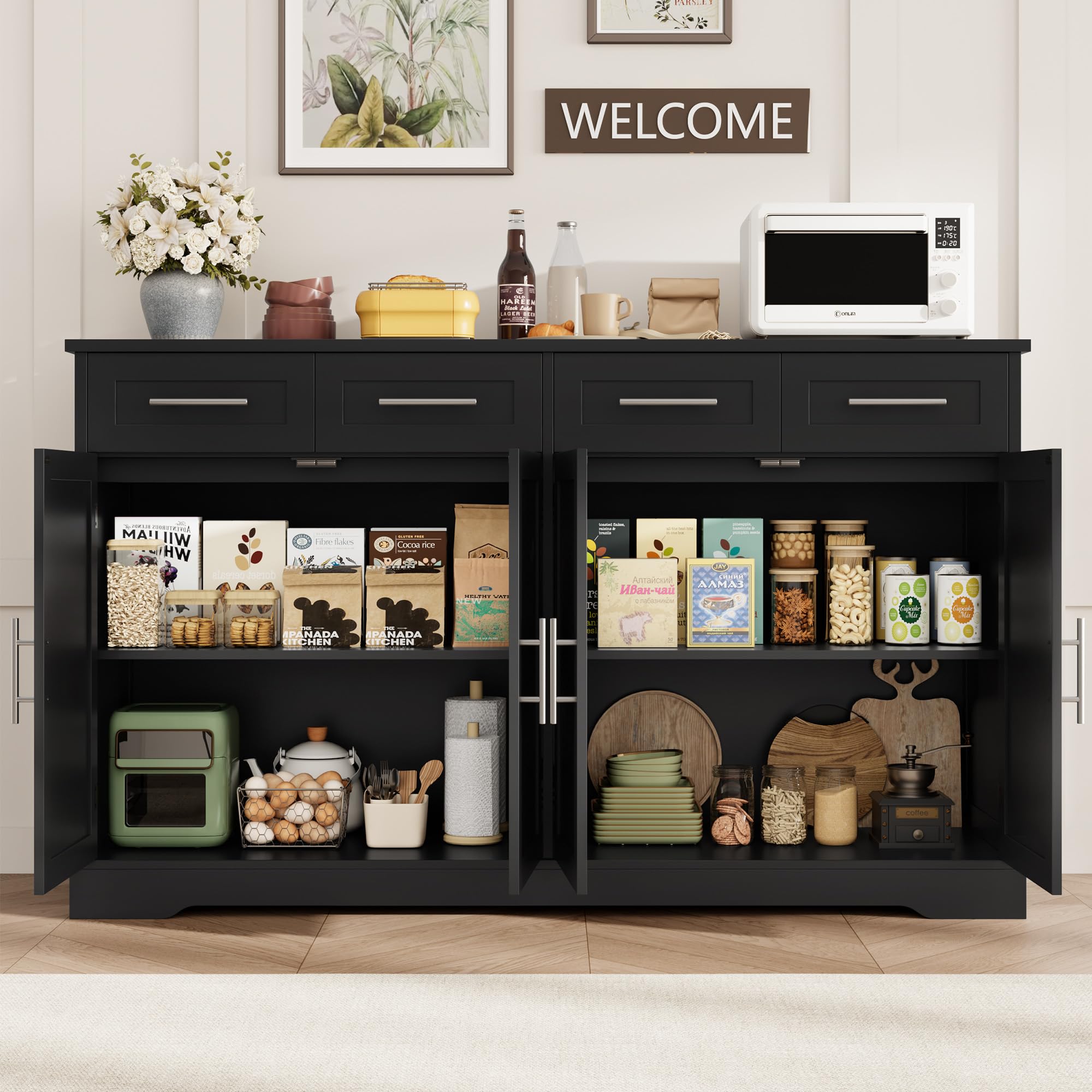 60" Buffet Sideboard Storage Cabinet with 4 Drawers