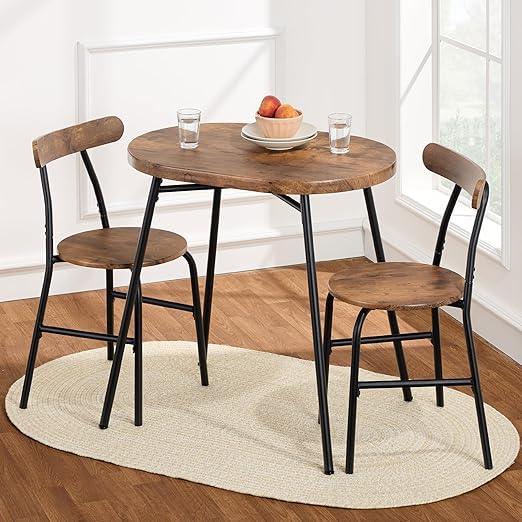 3-Piece Oval Dining Table Set with 2 Chairs