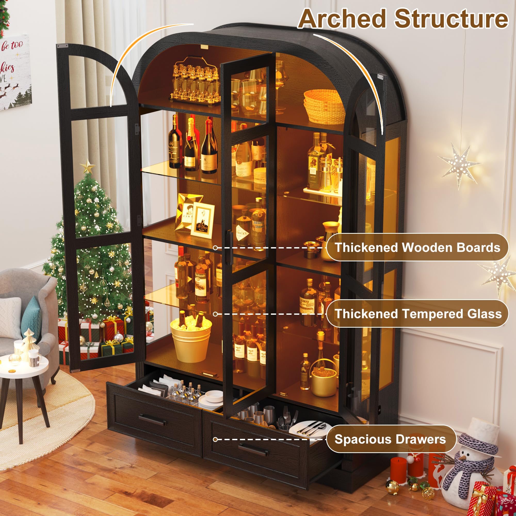 3-Door Glass Display Cabinet with LED Lights