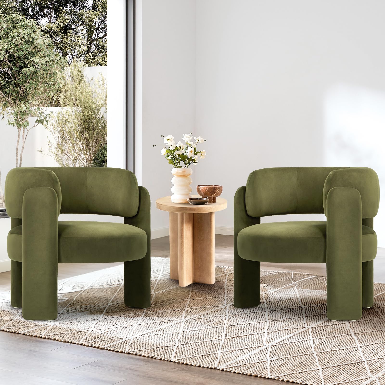 Modern Velvet Accent Chair Set of 2 with 3 Legs