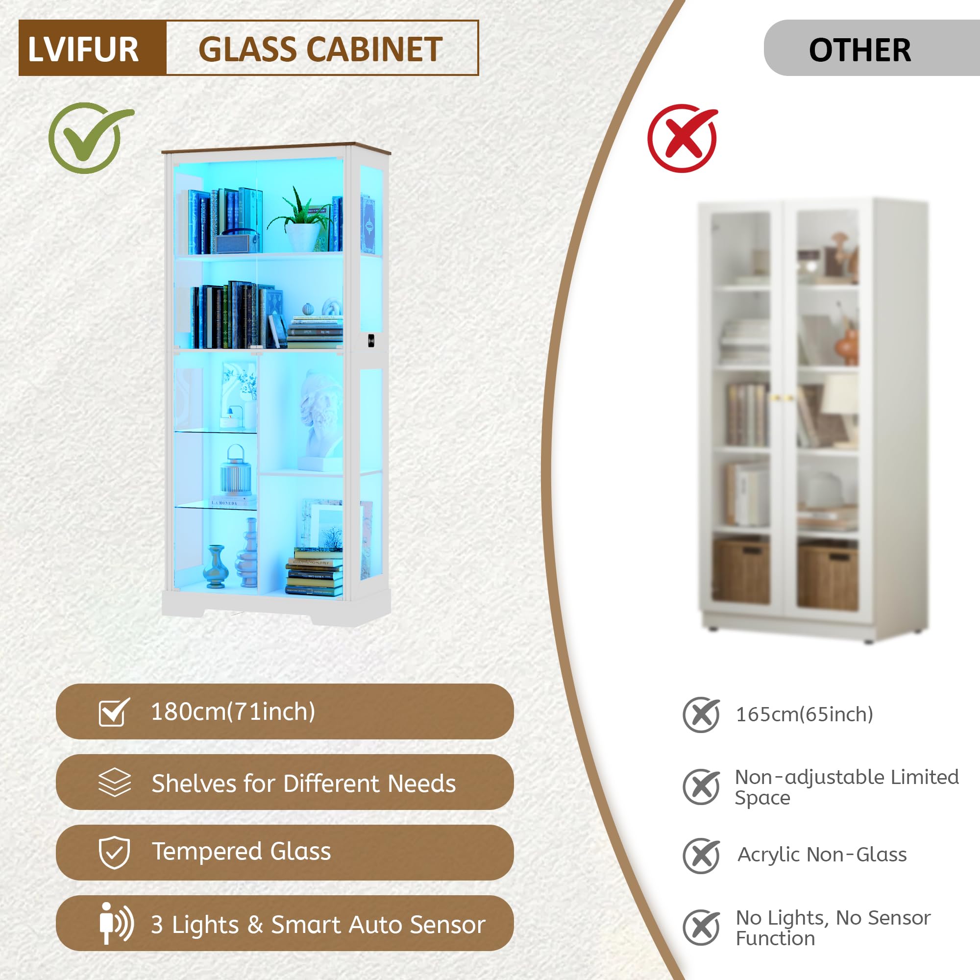 Display Cabinet with LED Lights and Glass Doors