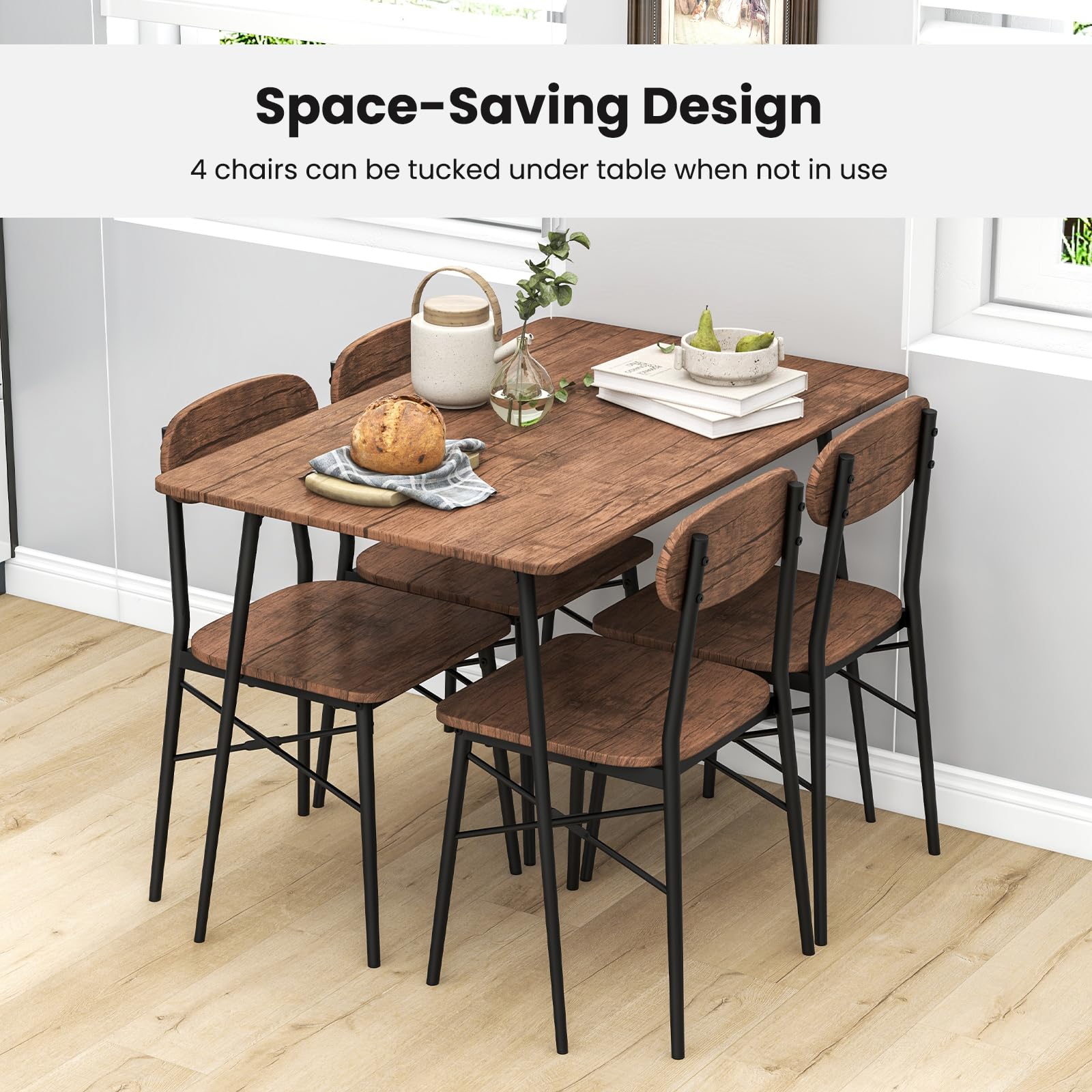 5-Piece Dining Table Set with Metal Legs
