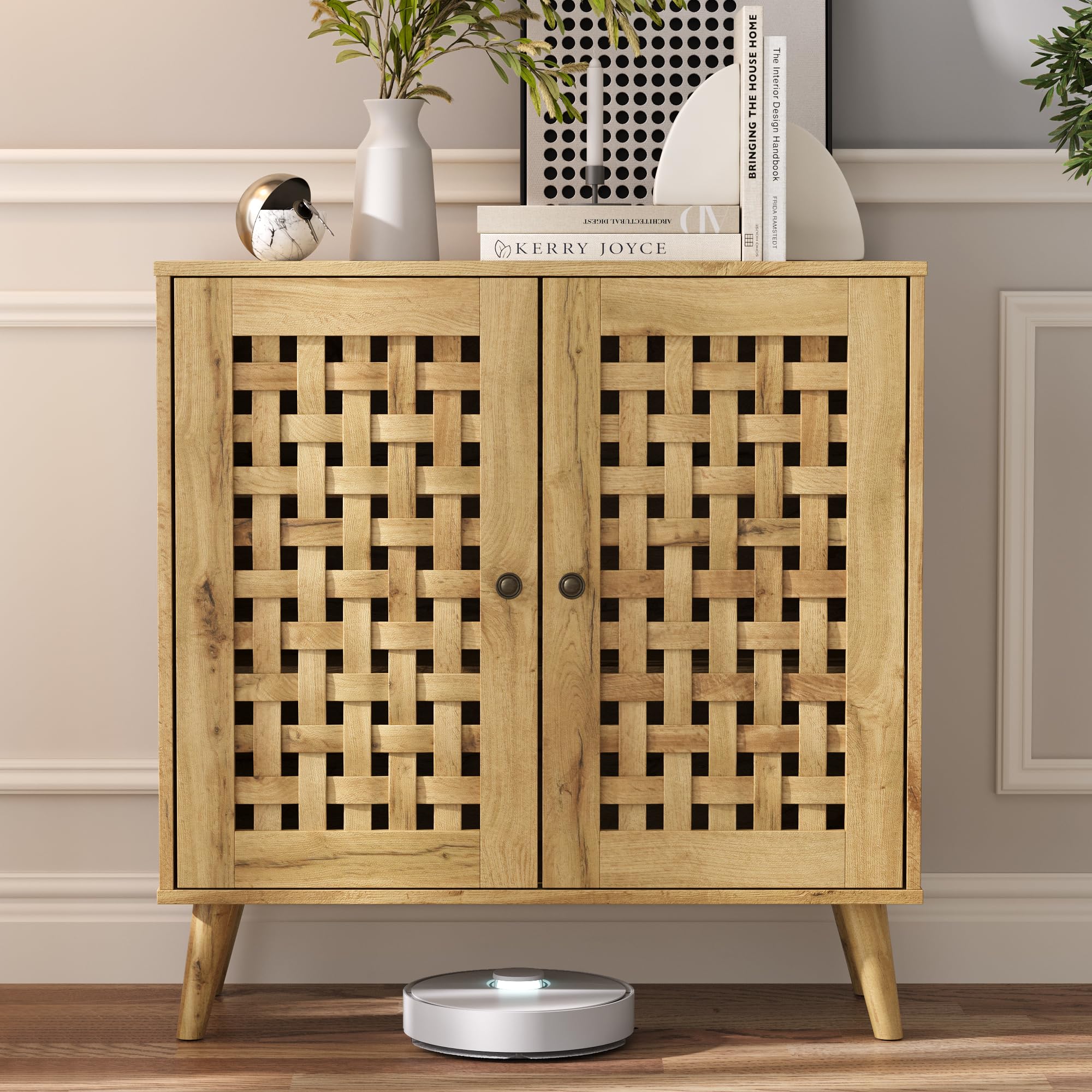 Farmhouse Buffet Cabinet with Basket Weave Doors