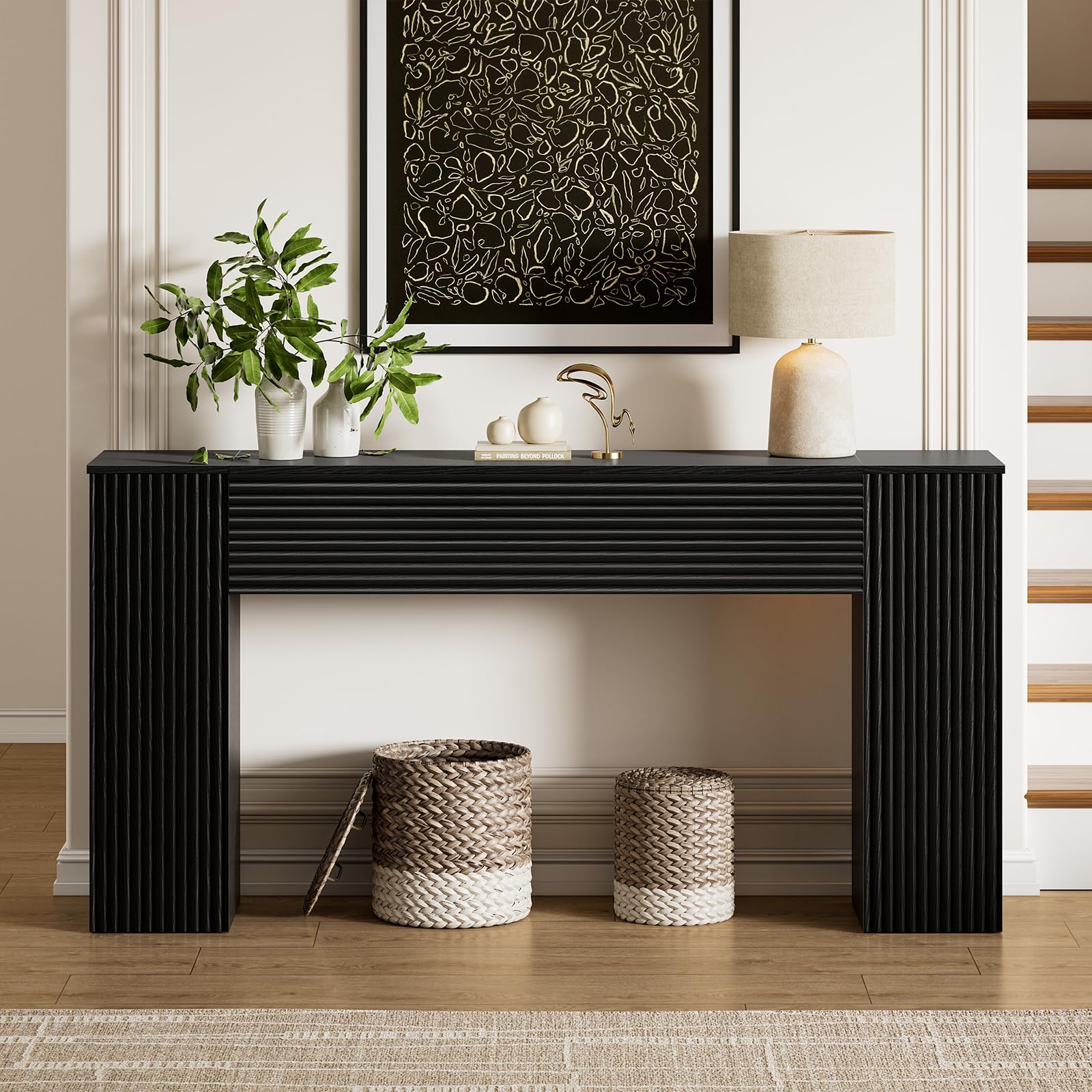 61'' Fluted Console Table with Storage Cabinets