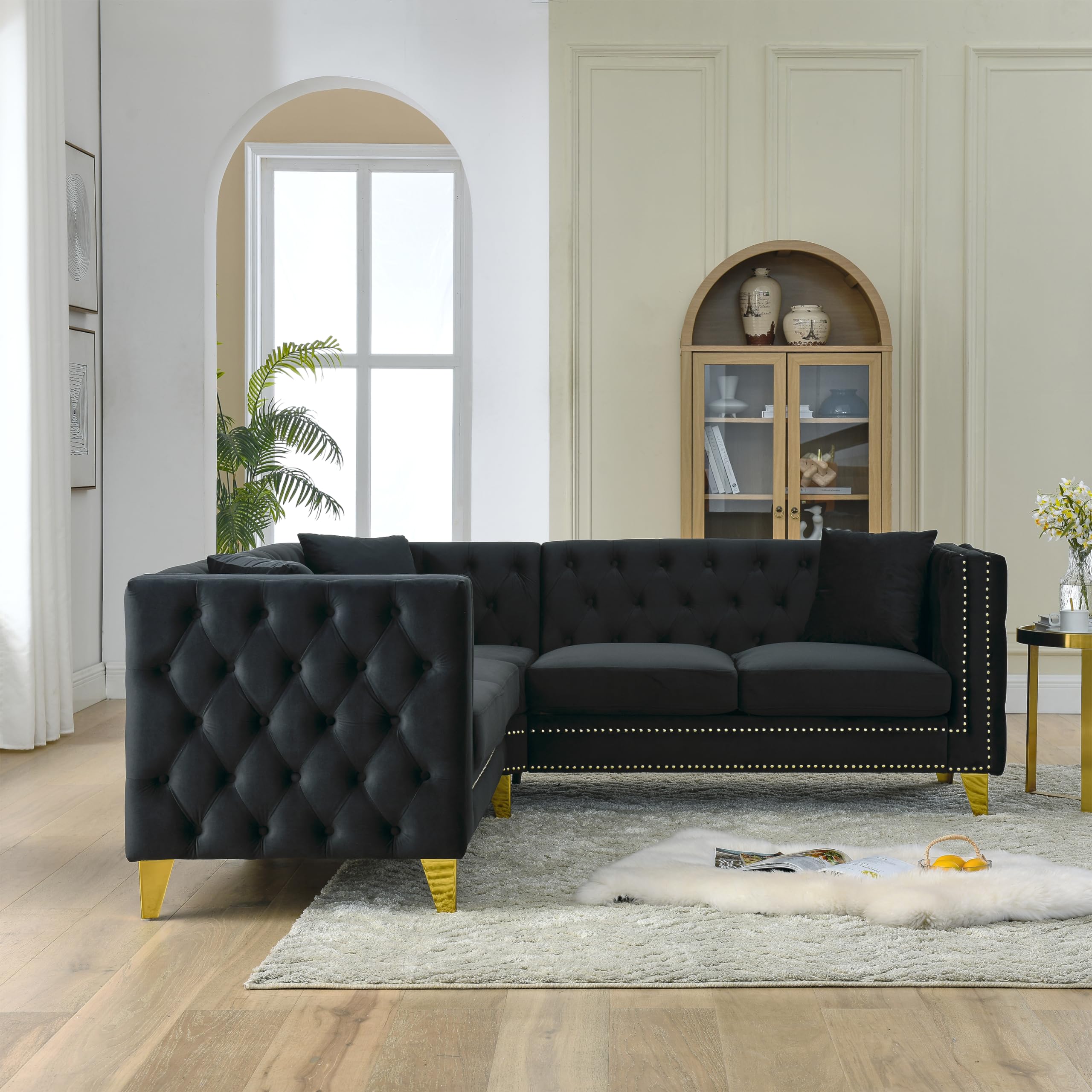 82" L-Shaped Velvet Corner Sofa with Storage