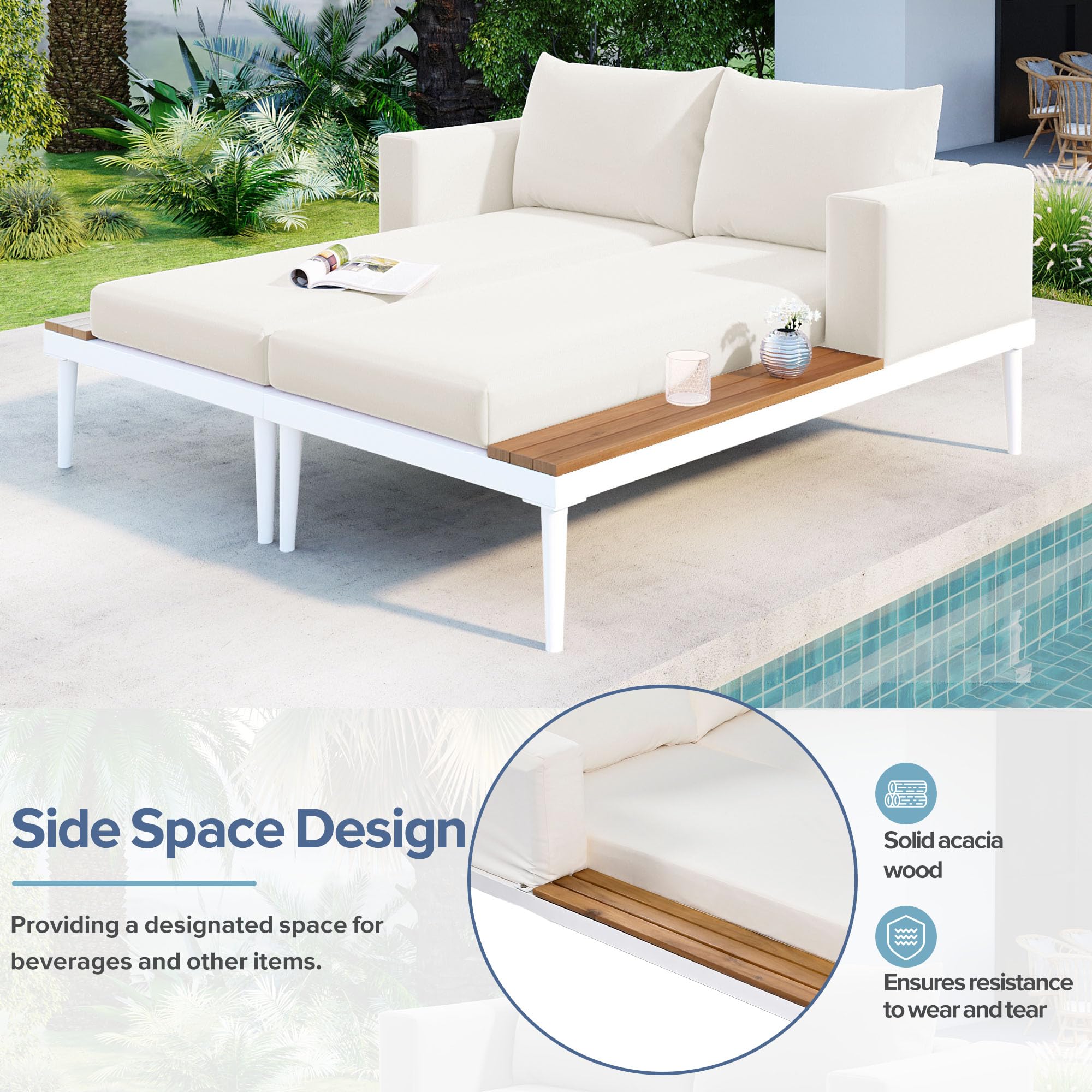2-in-1 Outdoor Daybed with Side Tables
