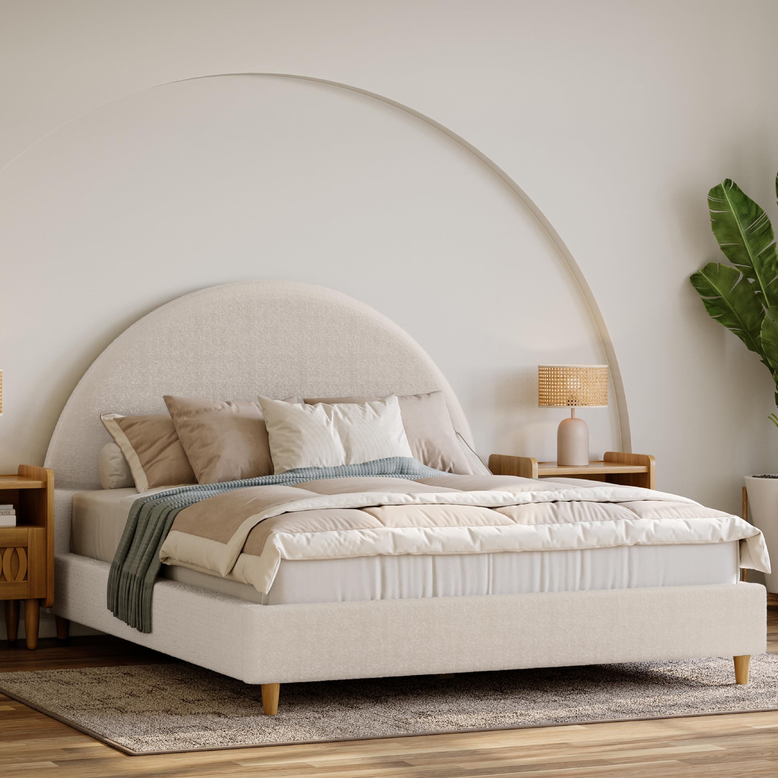 Boucle Cloud Bed Frame with Arch Headboard - Queen Size