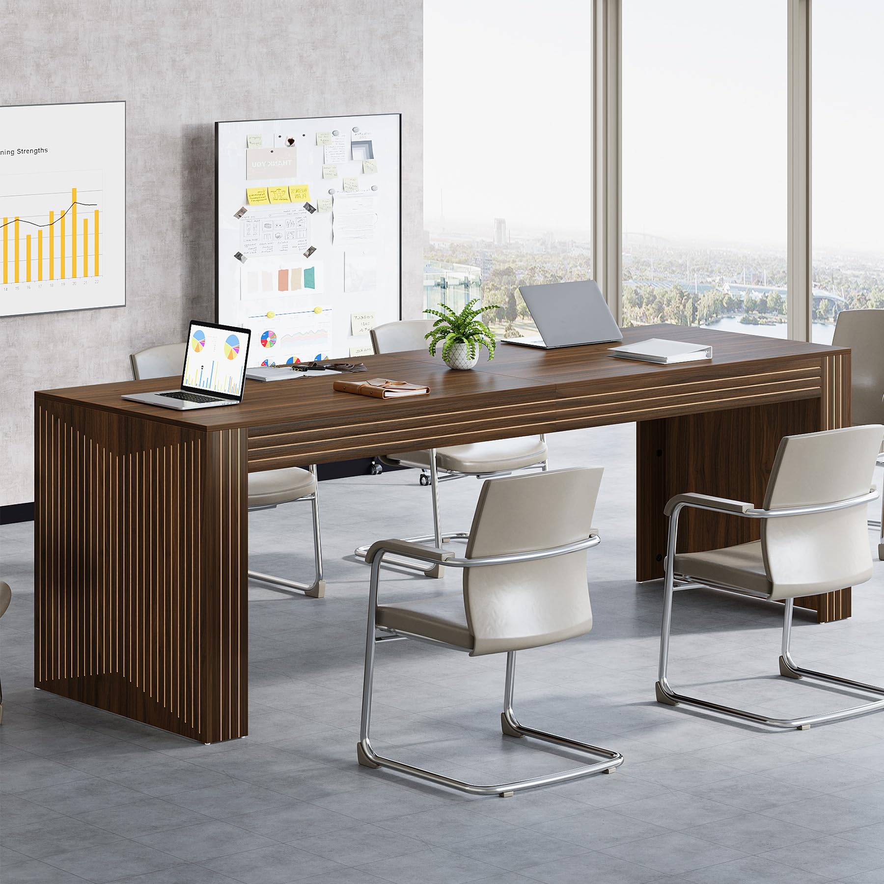 Large Conference Table 78.74" Rectangular Meeting Desk Walnut Brown
