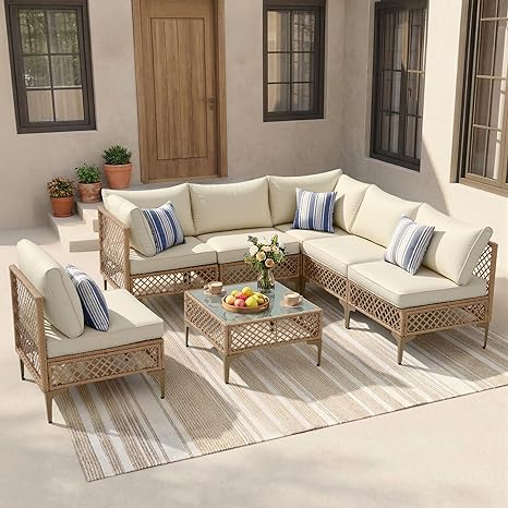 7 Piece Outdoor Wicker Modular Sectional Set with Coffee Table