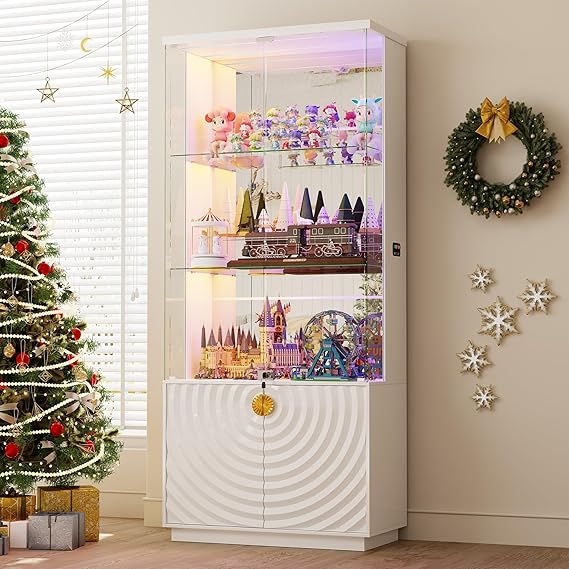 65" LED Lighted Glass Display Cabinet with Lockable Door