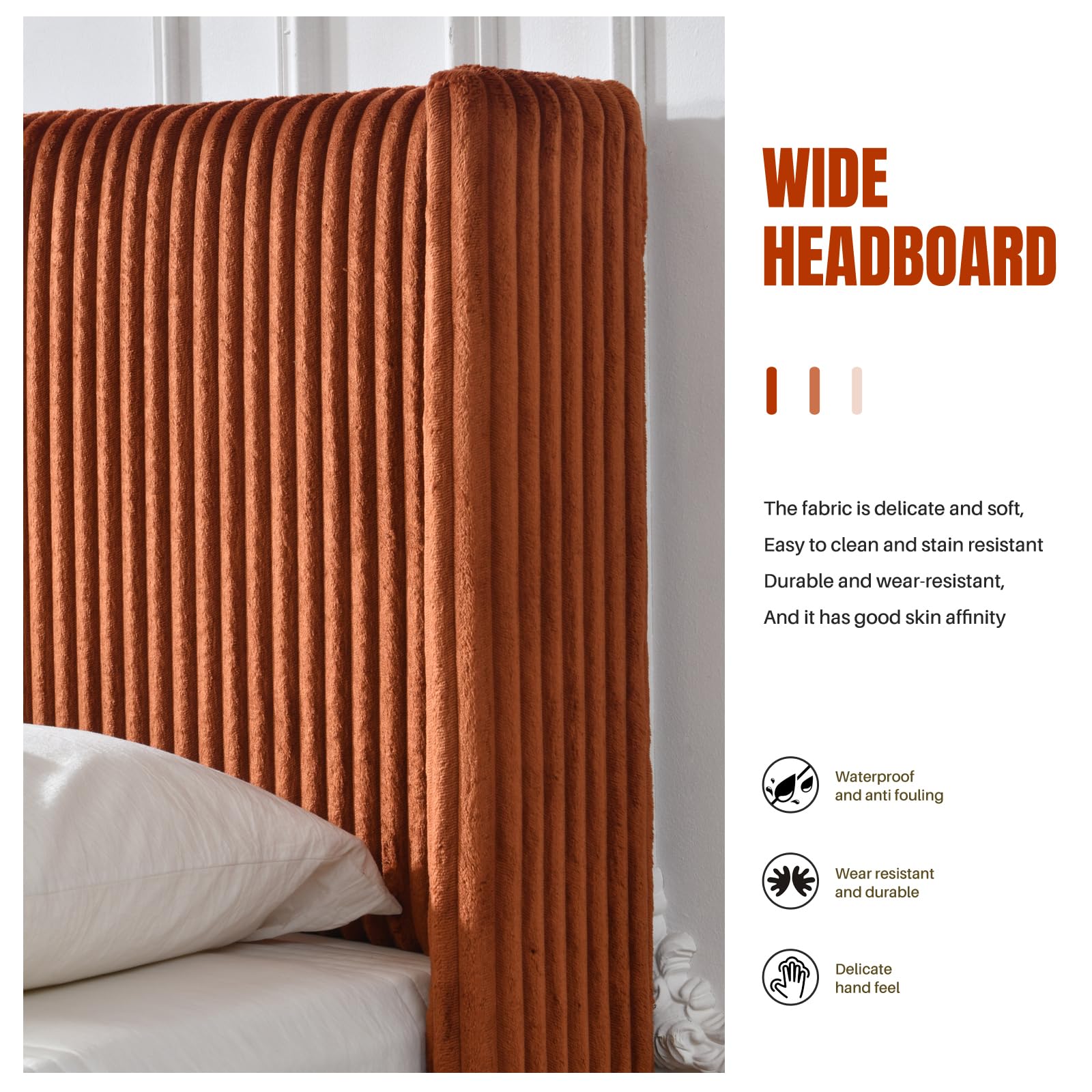 Queen Size Upholstered Platform Bed Frame with Vertical Striped Wingback Headboard