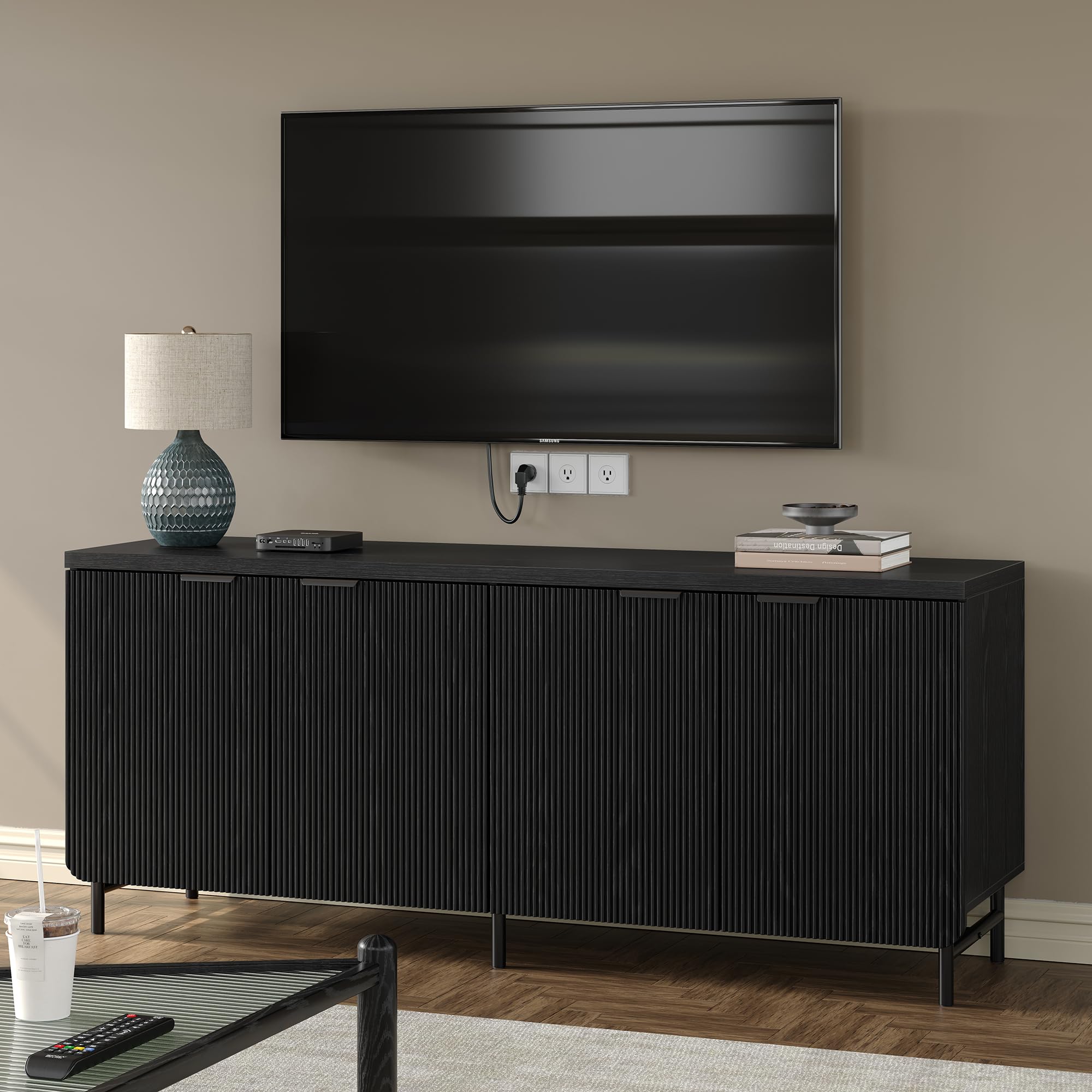 66.2" Fluted Buffet Cabinet with 4 Doors and Shelves